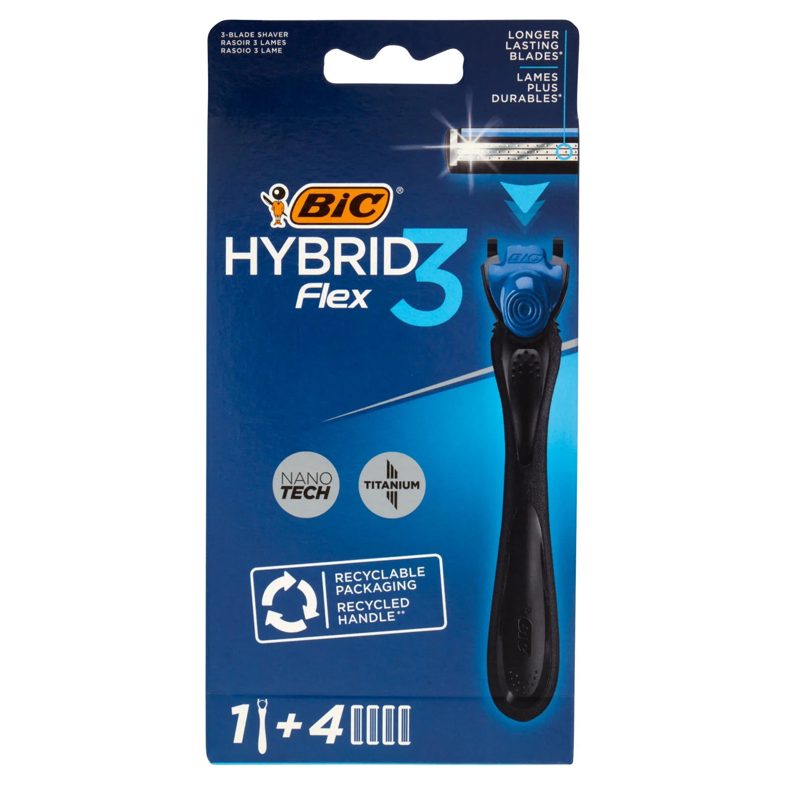 Bic Hybrid Flex 3 Rasoio 3 Lame Manico + Ricariche 4 pz