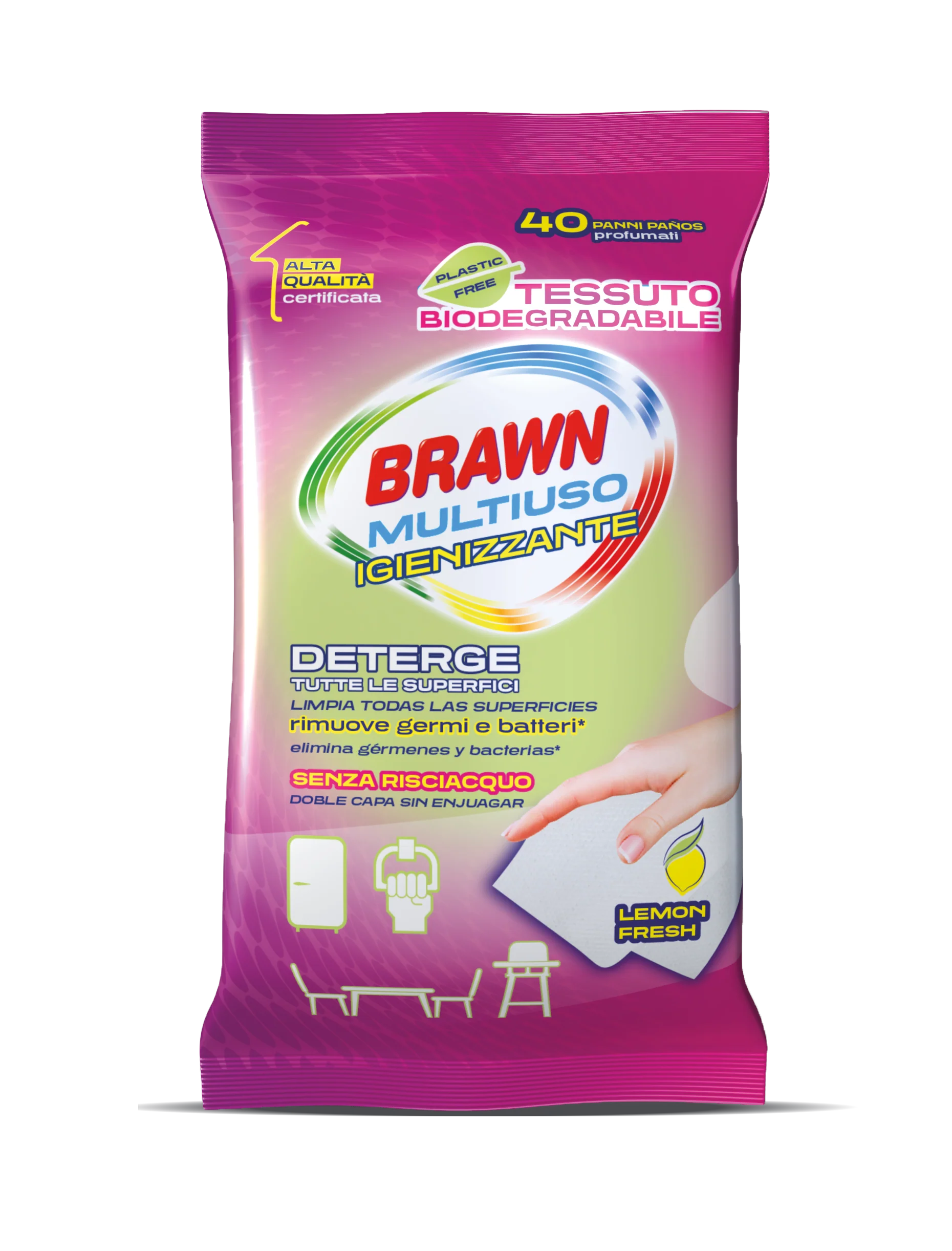 Brawn Multiuso Igienizzante Panni profumati Lemon Fresh 40 pz