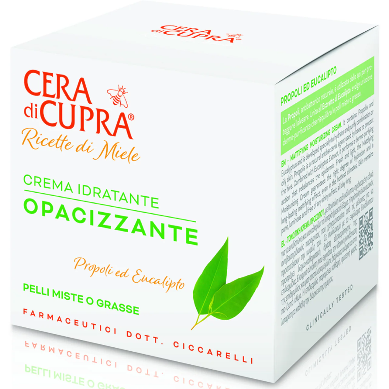 CERA DI CUPRA - Crema Viso Idratante Opacizzante con Propoli ed Eucalipto per Pelli Miste o Grasse - 50 ml