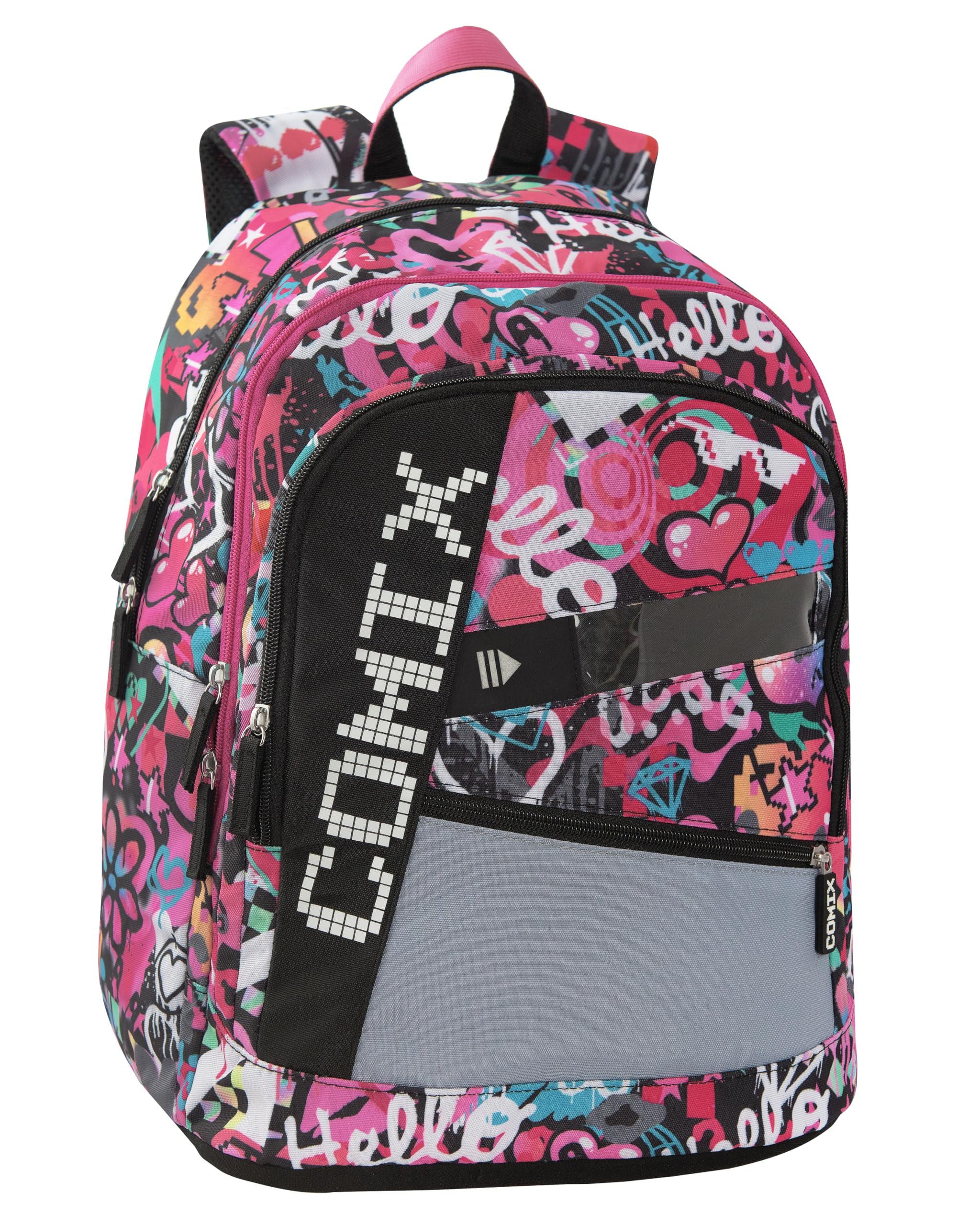 Comix BRIGHT - Zaino Scuola per Bambini e Ragazzi, con Ampi Scomparti, Tasca Frontale, Chiusura a Zip e Spallacci Regolabili, 32x43Hx23 cm, 31 L
