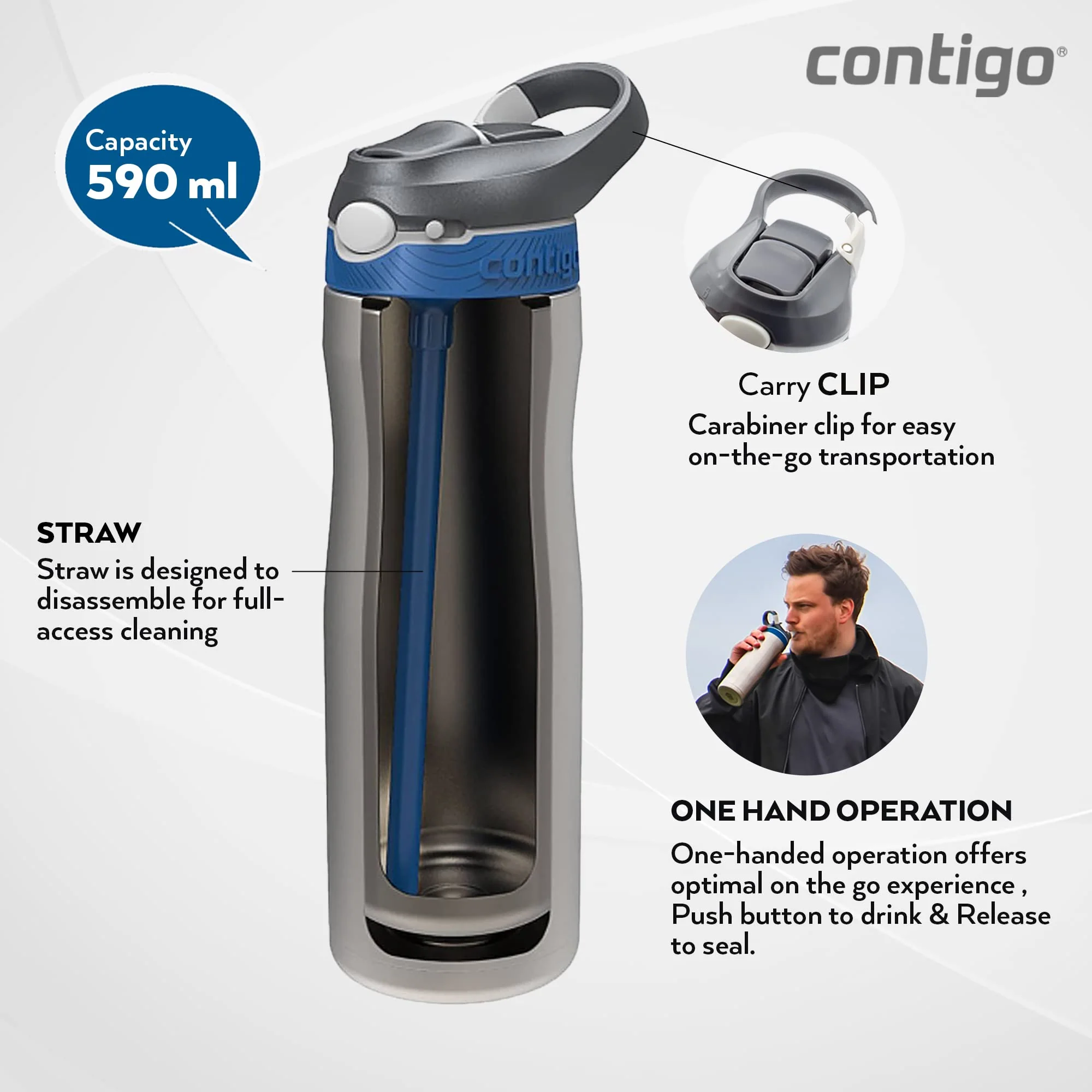Contigo Ashland Chill, Bottiglia Unisex Adulto, Monaco, 590 ml - Image 3