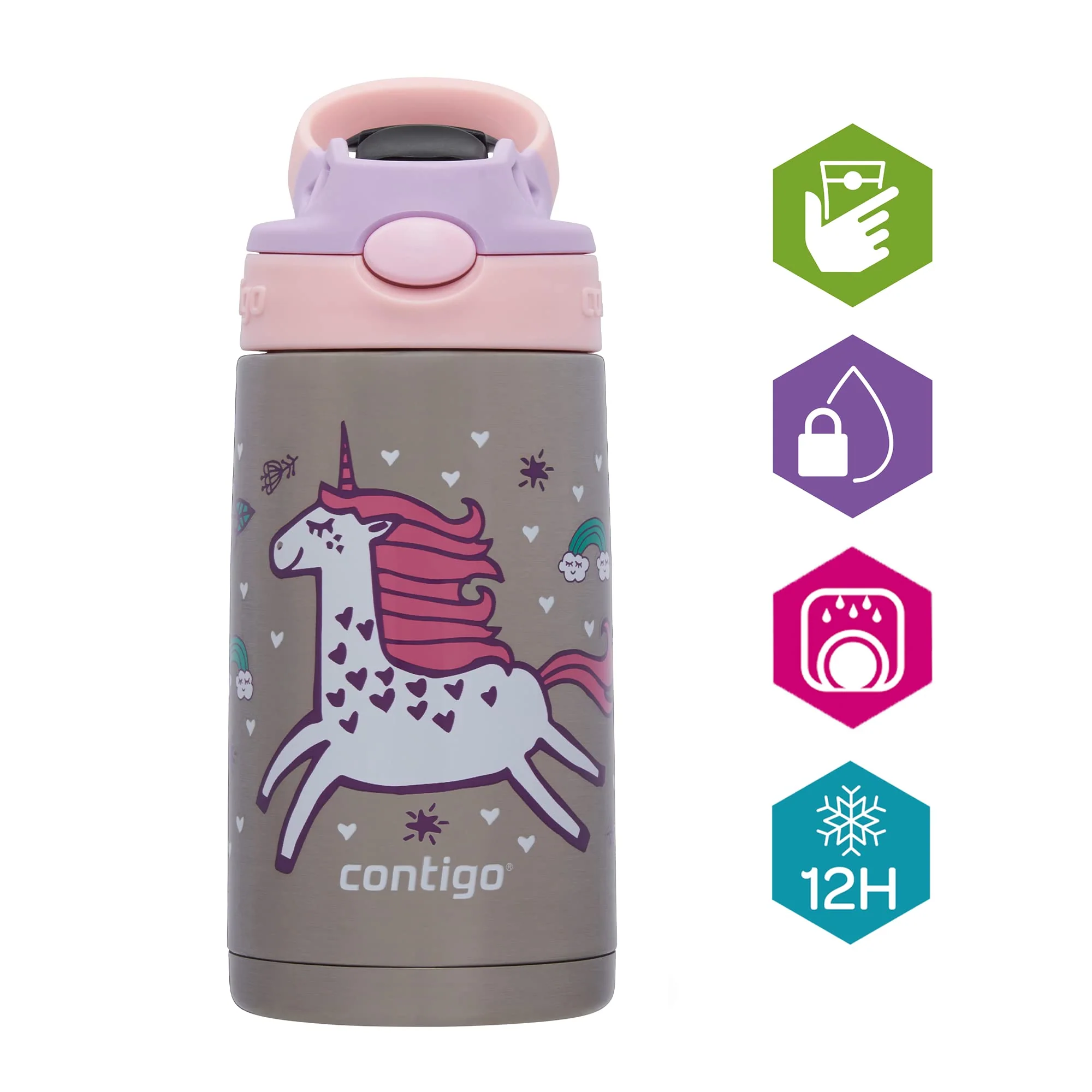 Contigo Borraccia per Bambini Facile da Pulire con Cannuccia, Borraccia in Acciaio Inossidabile Senza BPA, 100% a Prova di perdite, Facile da Pulire, Ideale per l'asilo Nido - Image 4