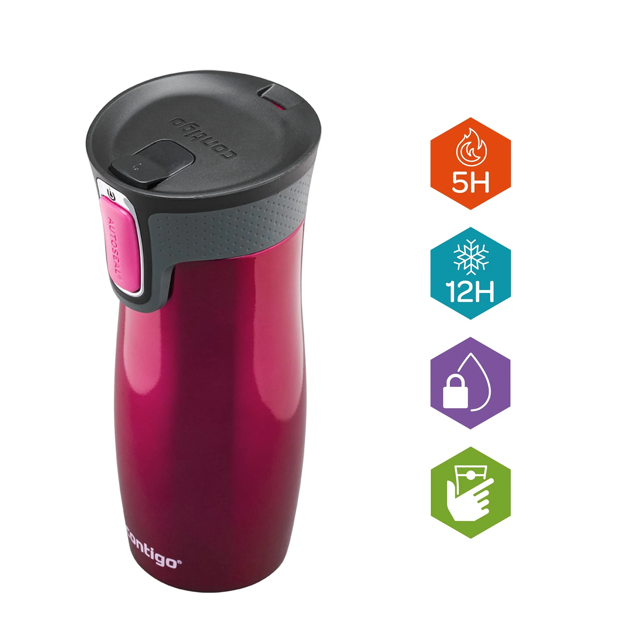 Contigo Tazza Termica West Loop Autoseal, Tazza Caffè da Viaggio in Acciaio Inossidabile, Contenitore Termico a Tenuta Stagna, con Coperchio Privo di BPA, 470ml, Rosa (Rasberry) - Image 2