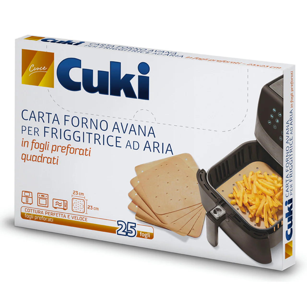 Cuki - Carta Forno Avana per Friggitrice ad Aria - 25 Fogli (23x23 cm)