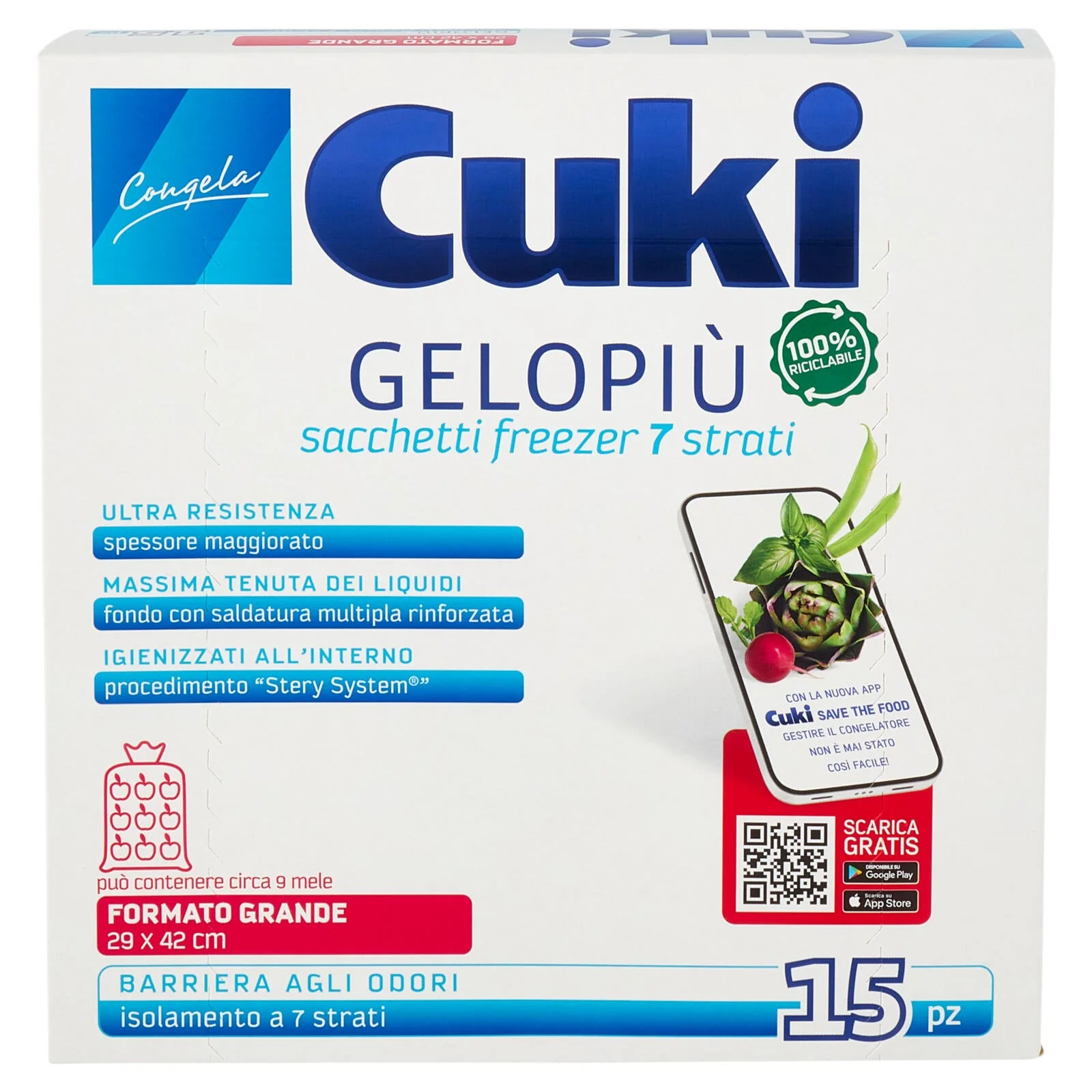 Cuki Congela Gelopiù sacchetti freezer 7 strati Formato Grande 29 x 42 cm 15 pz - Image 2