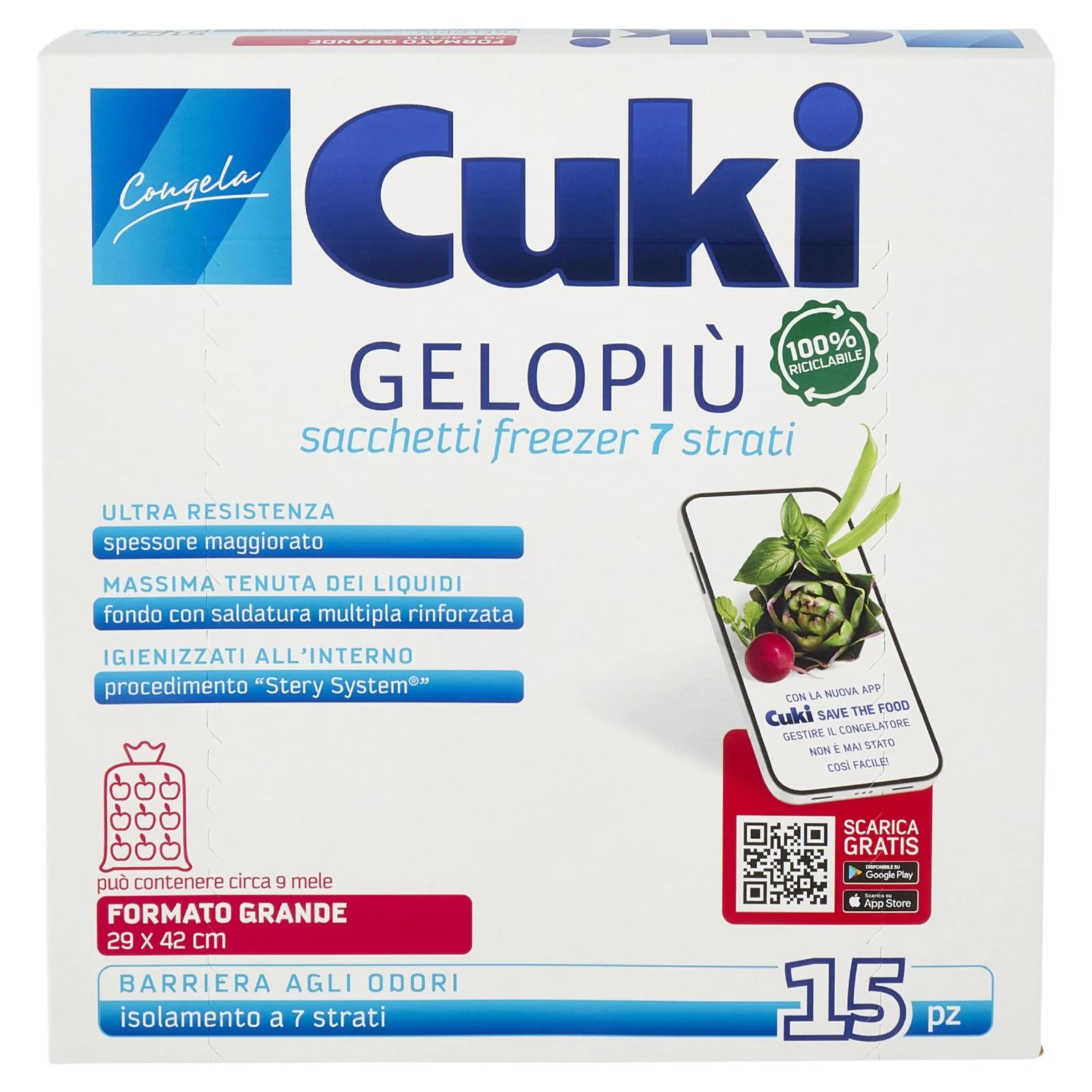 Cuki Congela Gelopiù sacchetti freezer 7 strati Formato Grande 29 x 42 cm 15 pz - Image 3