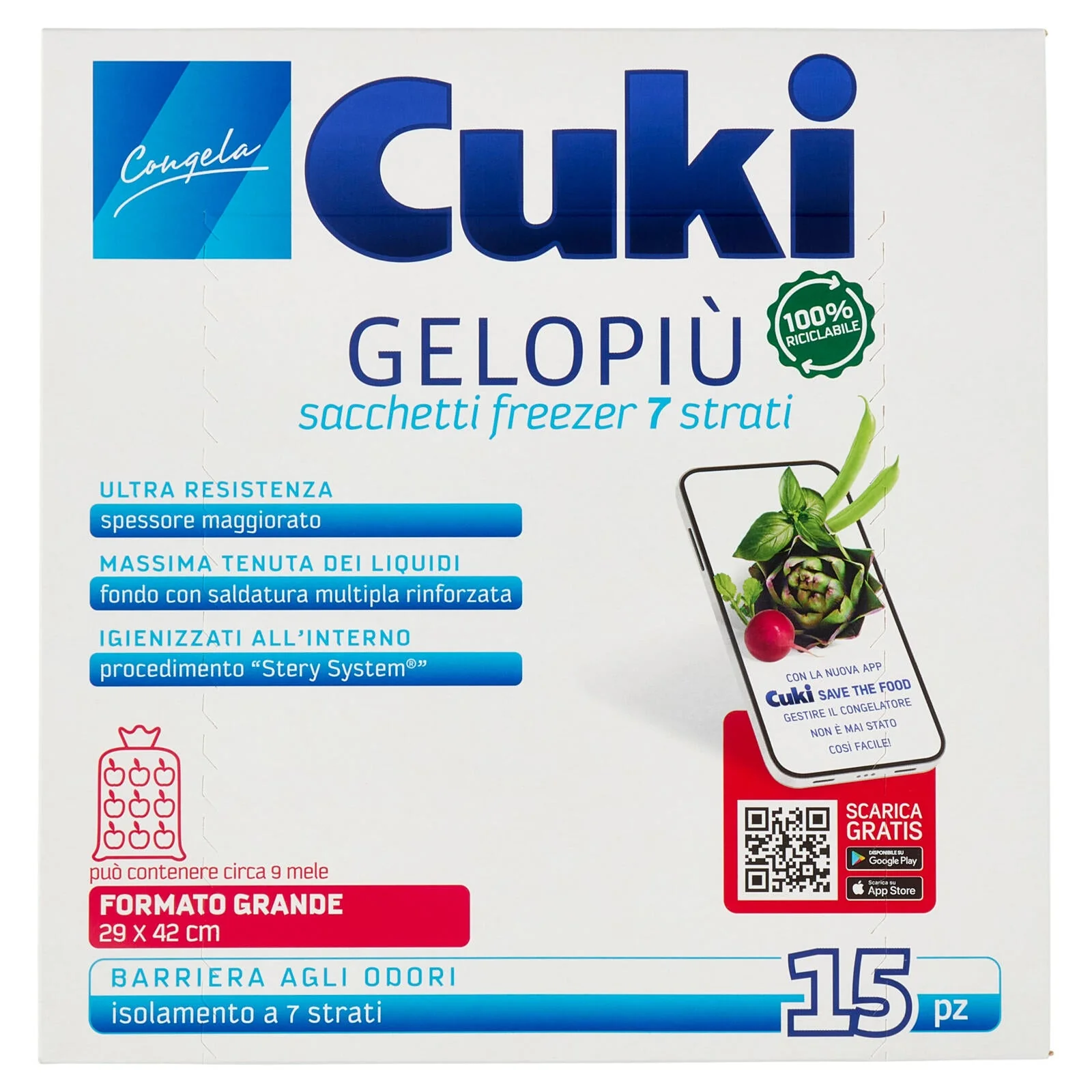 Cuki Congela Gelopiù sacchetti freezer 7 strati Formato Grande 29 x 42 cm 15 pz - Image 4