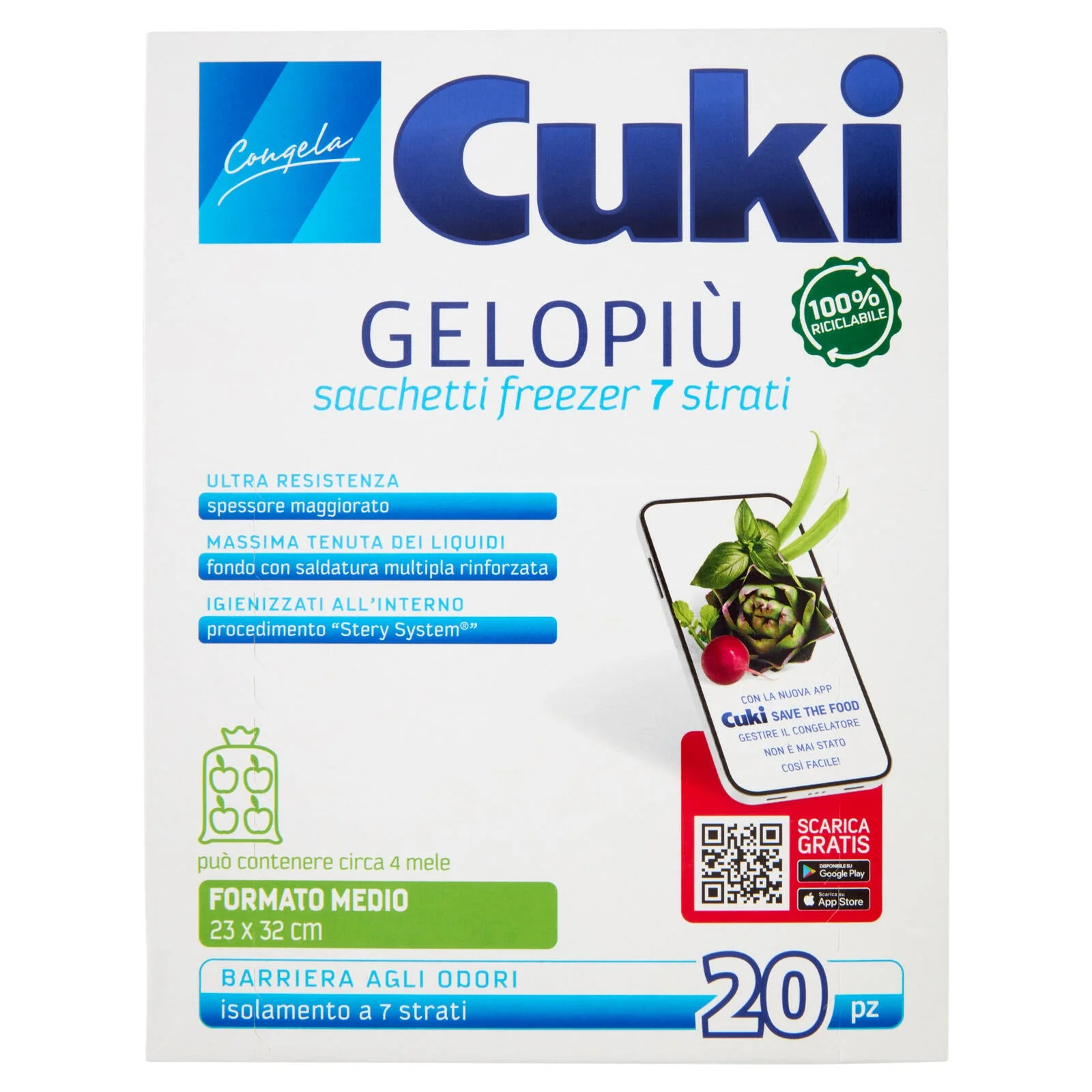 Cuki Congela Gelopiù sacchetti freezer 7 strati Formato Medio 23 x 32 cm 20 pz - Image 2