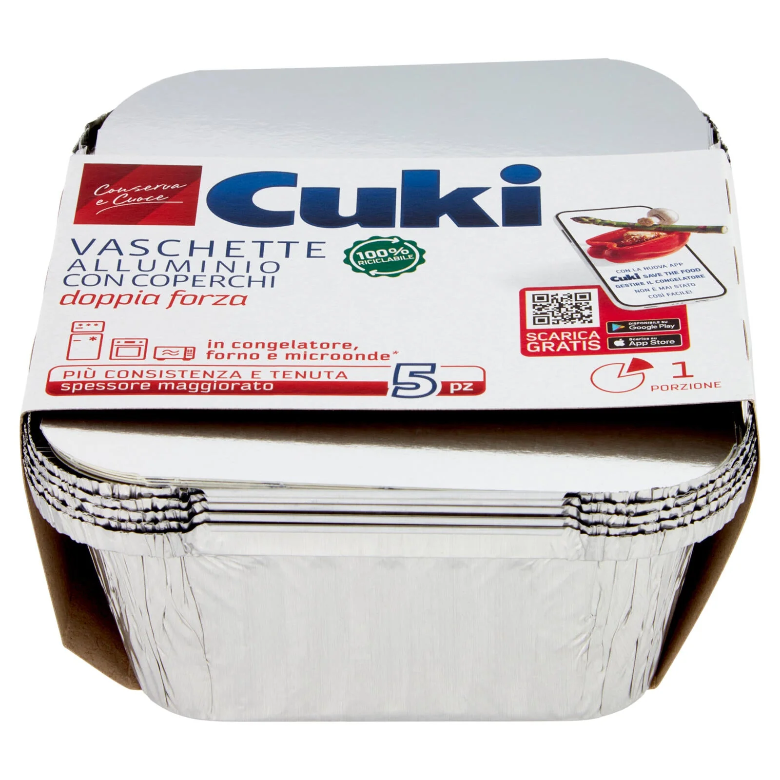 Cuki Conserva e Cuoce Vaschette Alluminio con Coperchi doppia forza 1 Porzione 5 pz - Image 3