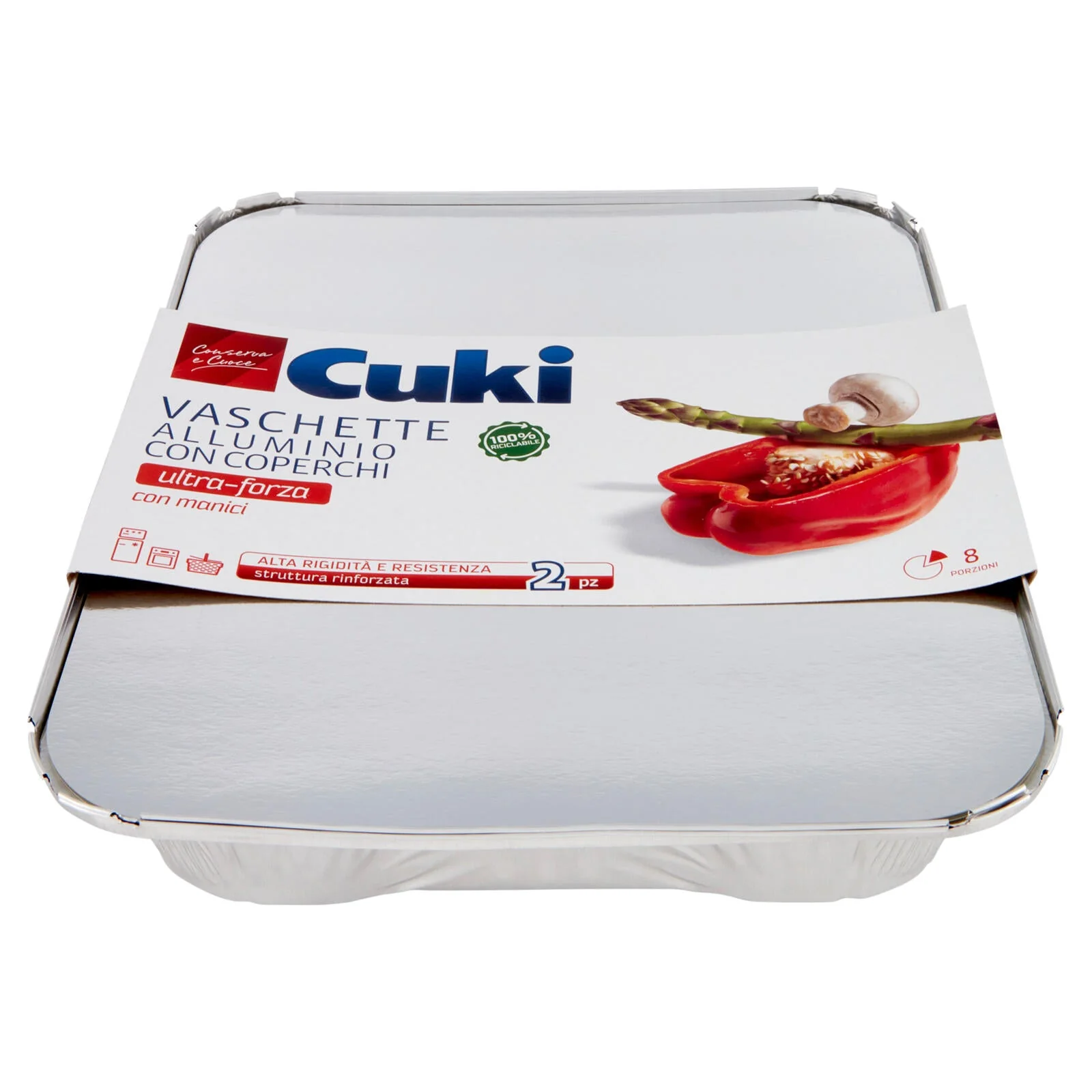 Cuki Conserva e Cuoce Vaschette Alluminio con Coperchi ultra-forza con manici 8 Porzioni 2 pz - Image 2