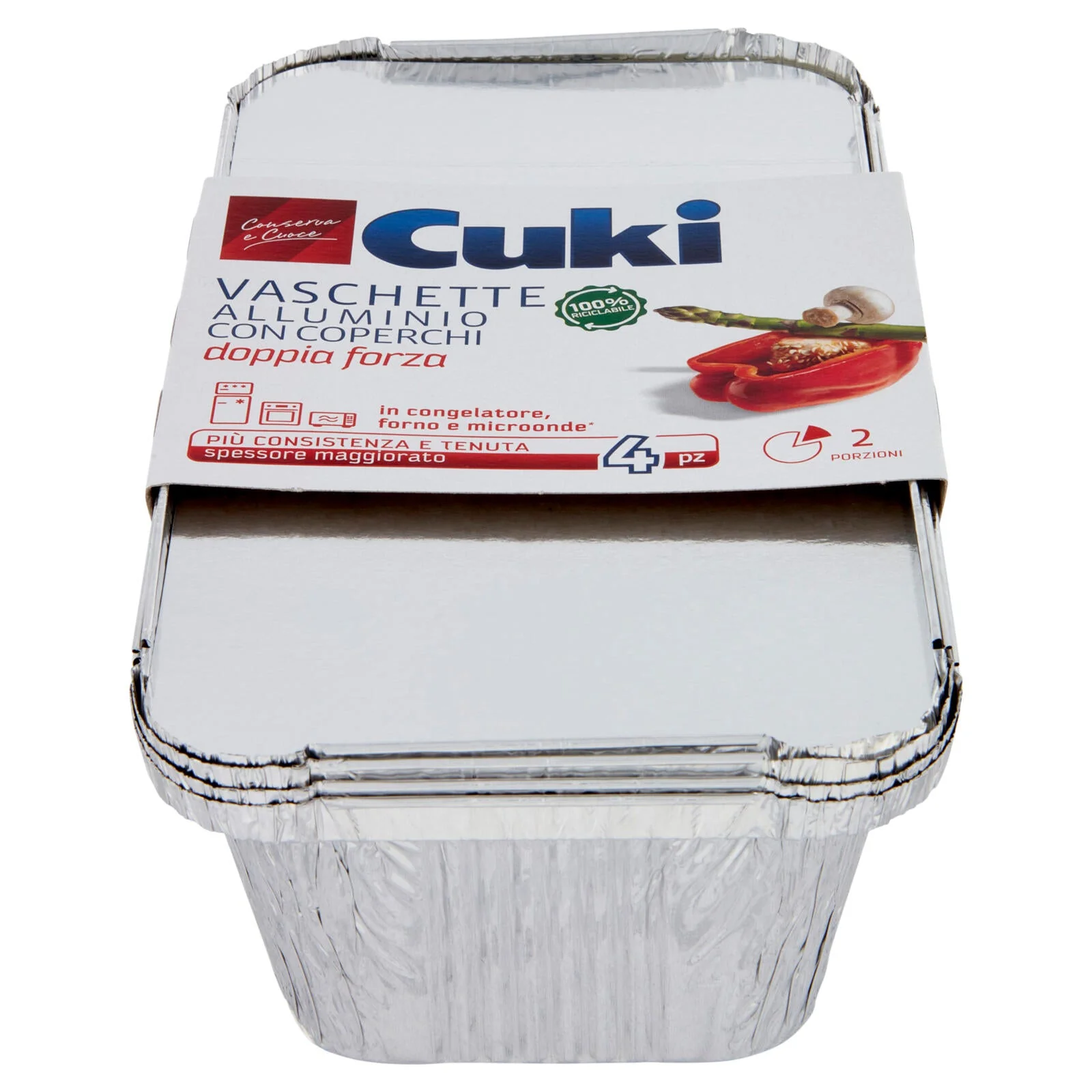 Cuki Conserva e Cuoce Vaschette Alluminio con Coperchio doppia forza 2 Porzioni 4 pz - Image 2