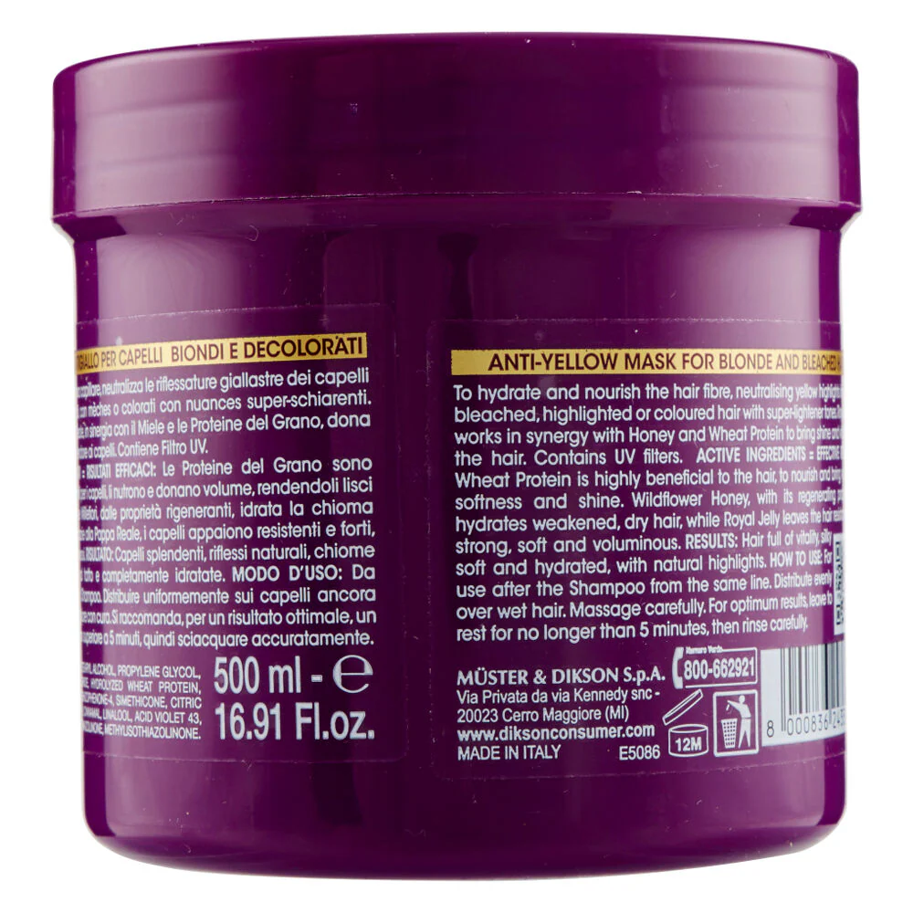 Dikson - Maschera Antigiallo - Nutre e idrata i capelli biondi e colorati - 500 ml - Image 2