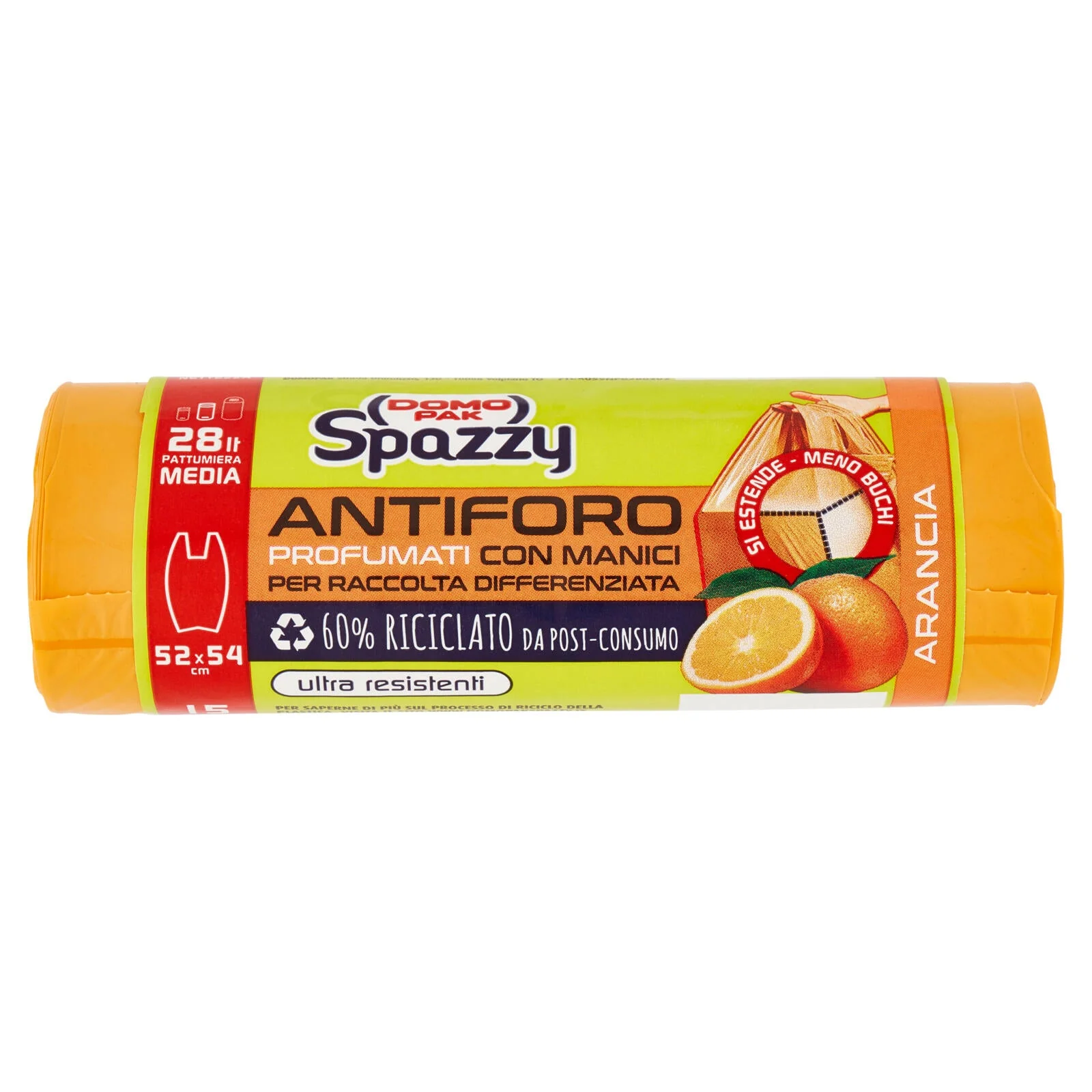 Domopak Spazzy Antiforo Profumati con Manici 28 lt Pattumiera Media 52x54 cm Arancia 15 pz