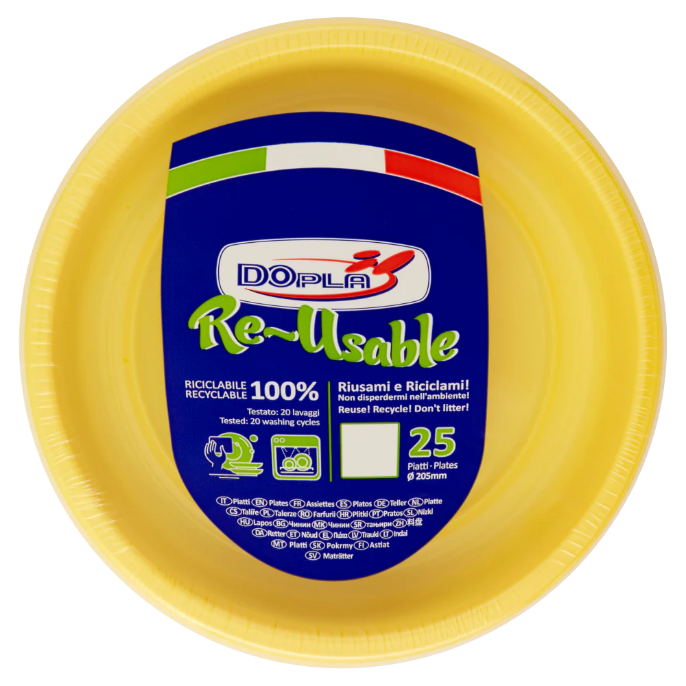DOpla Re-Usable Piatti fondi Ø 205 mm Giallo 25 pz