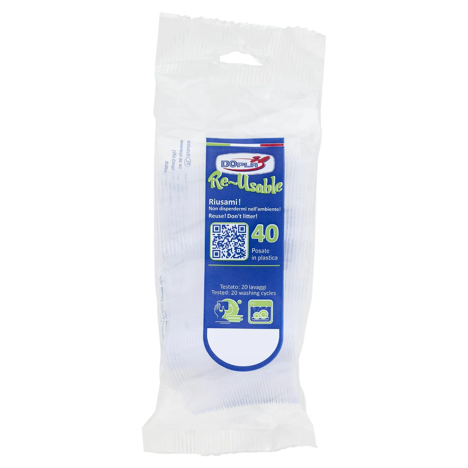 DOpla Re-Usable Posate in plastica Cucchiaini Dessert Trasparente 40 pz