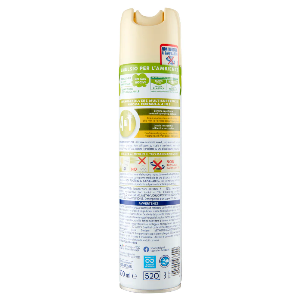 Emulsio Mangia Polvere l'Antistatico Multi Superficie 4 in 1 Vaniglia e Tè Bianco 300 ml - Image 2