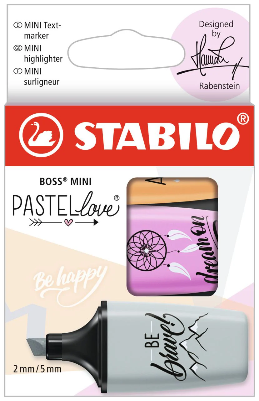 Evidenziatore - STABILO BOSS MINI Pastellove 2.0 - Astuccio da 3 - Grigio Polvere/Fucsia Freddo/Arancione Papaya