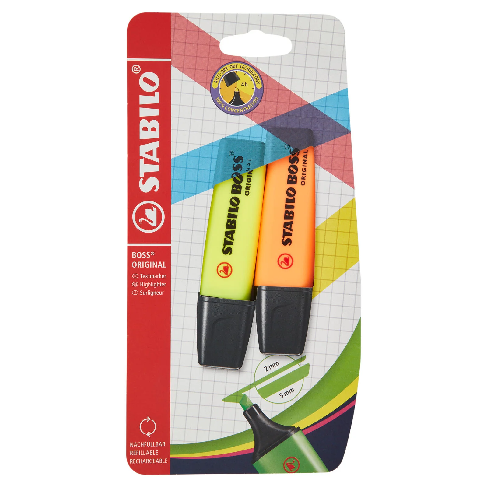 STABILO Boss Original evidenziatore giallo/arancione - blister da 2 pz.