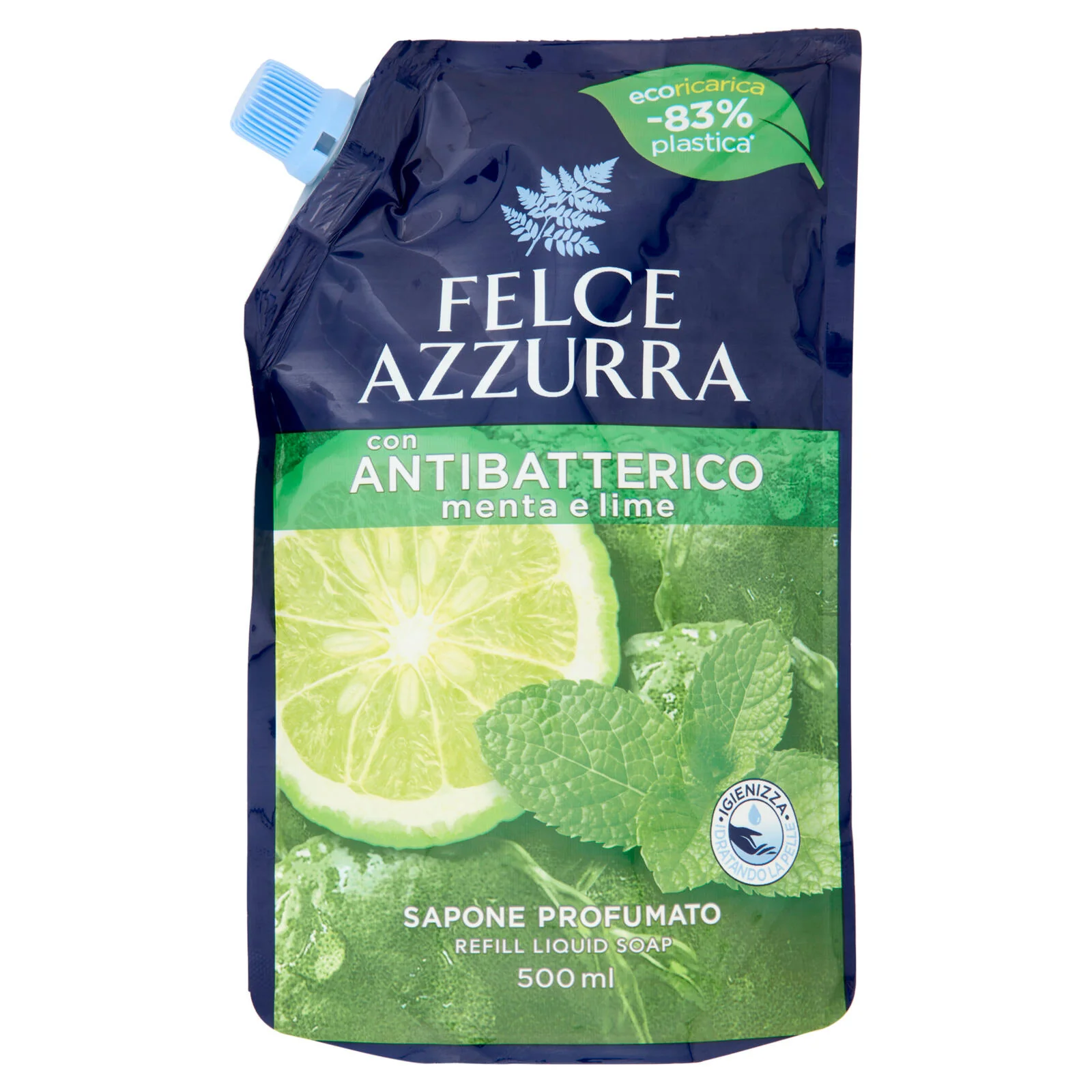 Felce Azzurra con Antibatterico menta e lime Sapone Profumato Refill 500 ml