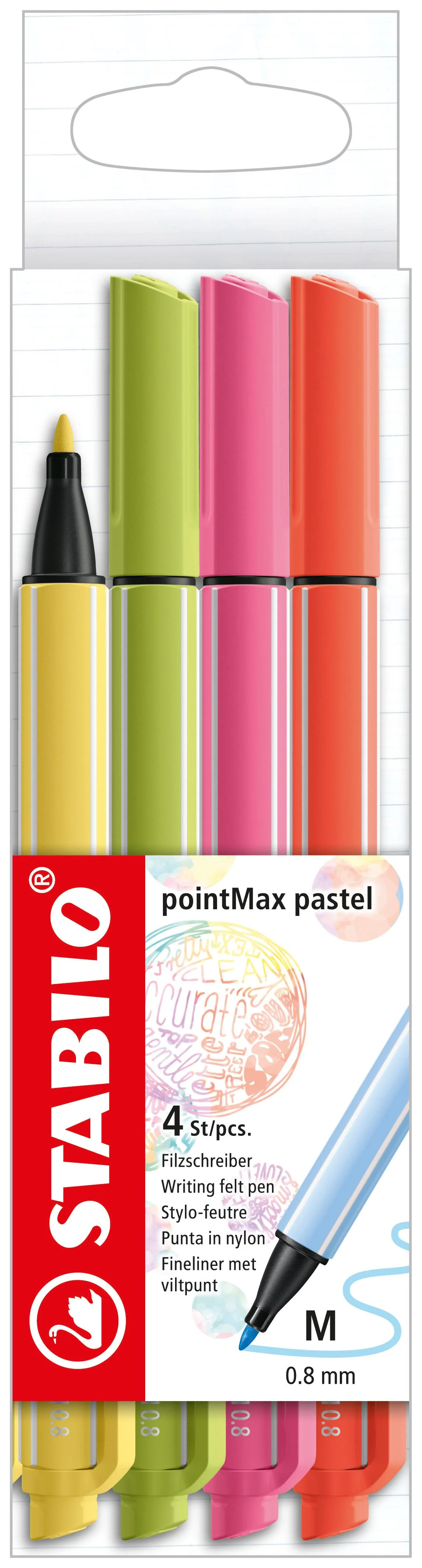 Fineliner Premium - STABILO pointMax - Astuccio da 4 Pastel - Giallo chiaro/Lime/Rosa chiaro/Corallo