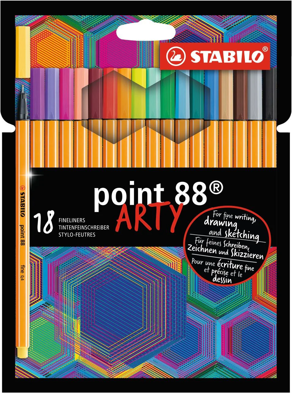 Fineliner - STABILO point 88 - ARTY - Astuccio da 18 con appendino - 18 colori assortiti