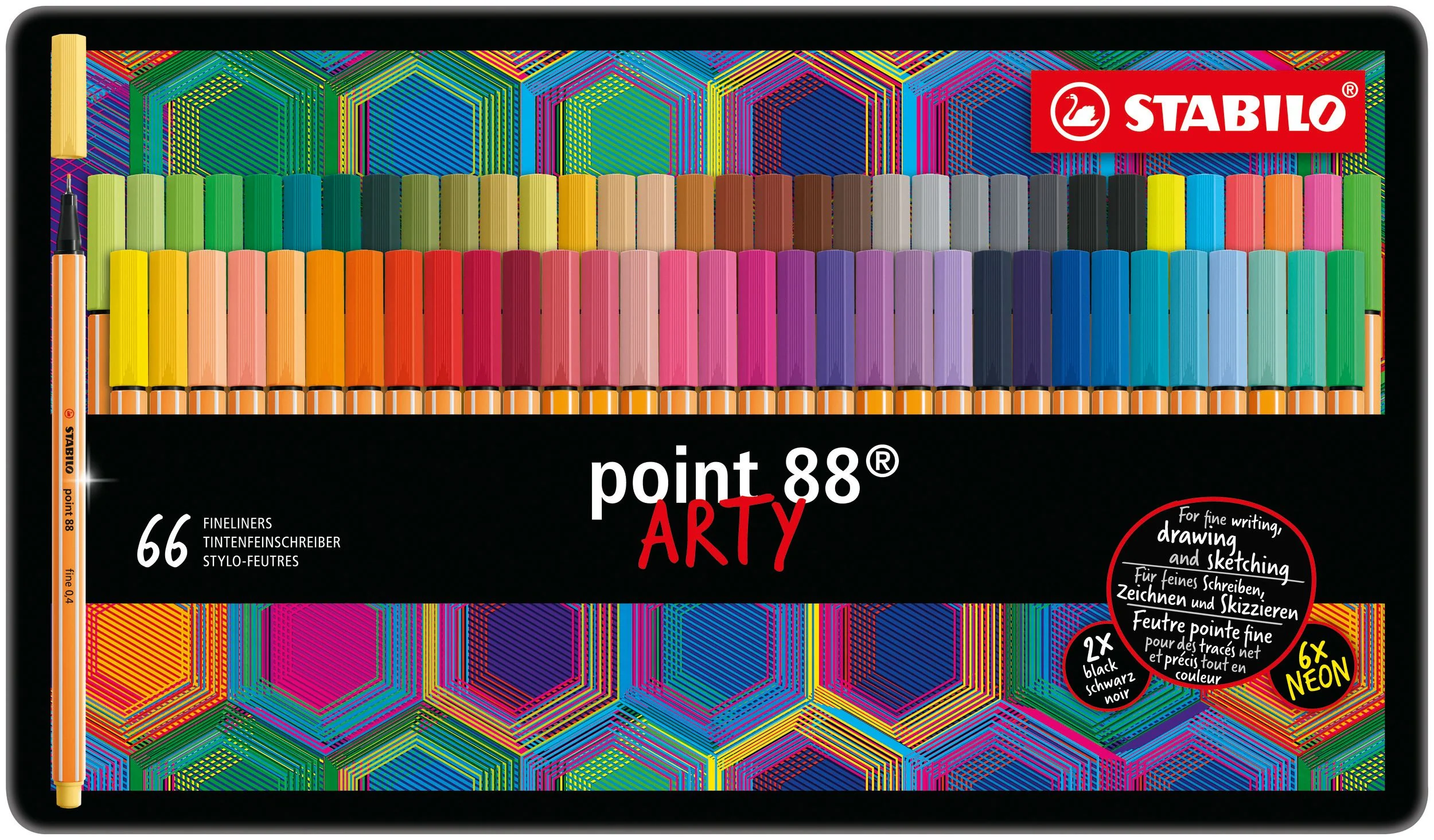 Fineliner - STABILO point 88 - ARTY - Scatola in metallo da 66 - Colori assortiti