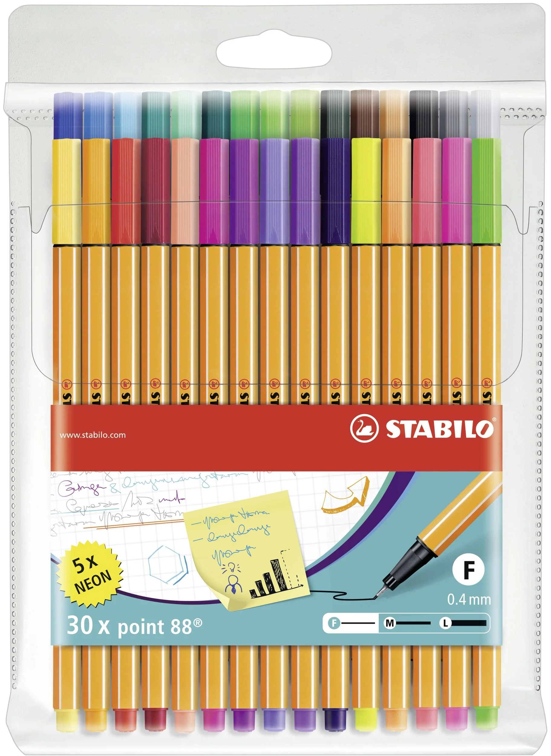 Fineliner - STABILO point 88 - Astuccio da 30 (25 + 5 NEON) - Colori assortiti