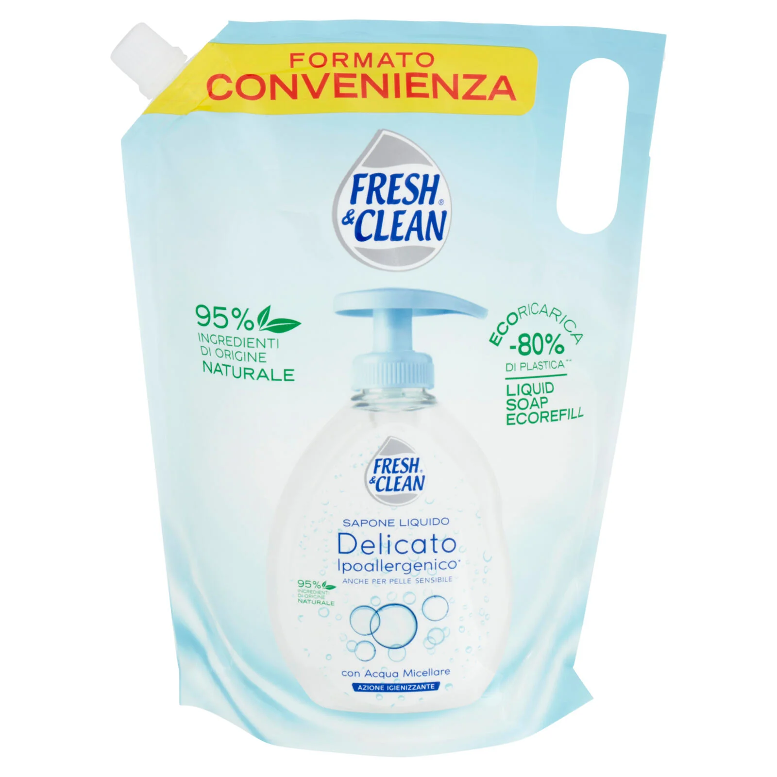 Fresh & Clean Sapone Liquido Delicato Ipoallergenico* con Acqua Micellare Ecoricarica 1000 ml - Image 2