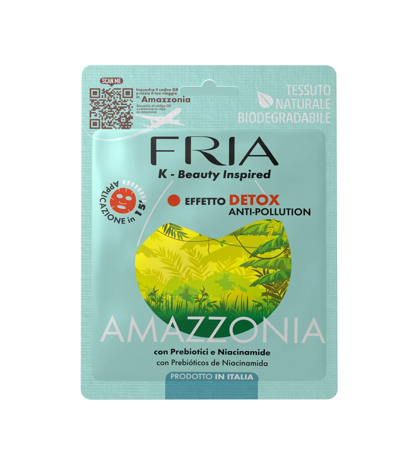 FRIA - MASCHERA VISO IN TESSUTO NATURALE BIO DETOX ANTI POLLUTION AMAZZONIA CON OLIGOSACCARIDE NATURALE - MONODOSE