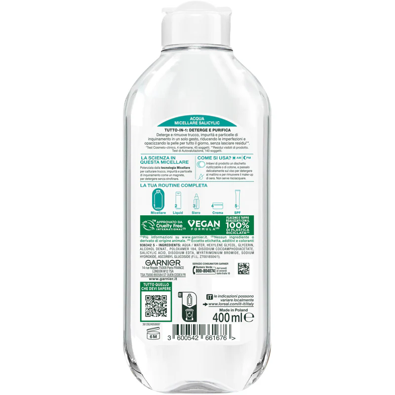 Garnier Acqua Micellare Salicylic, 400ml. Pelli grasse e a tendenza acneica - Image 2