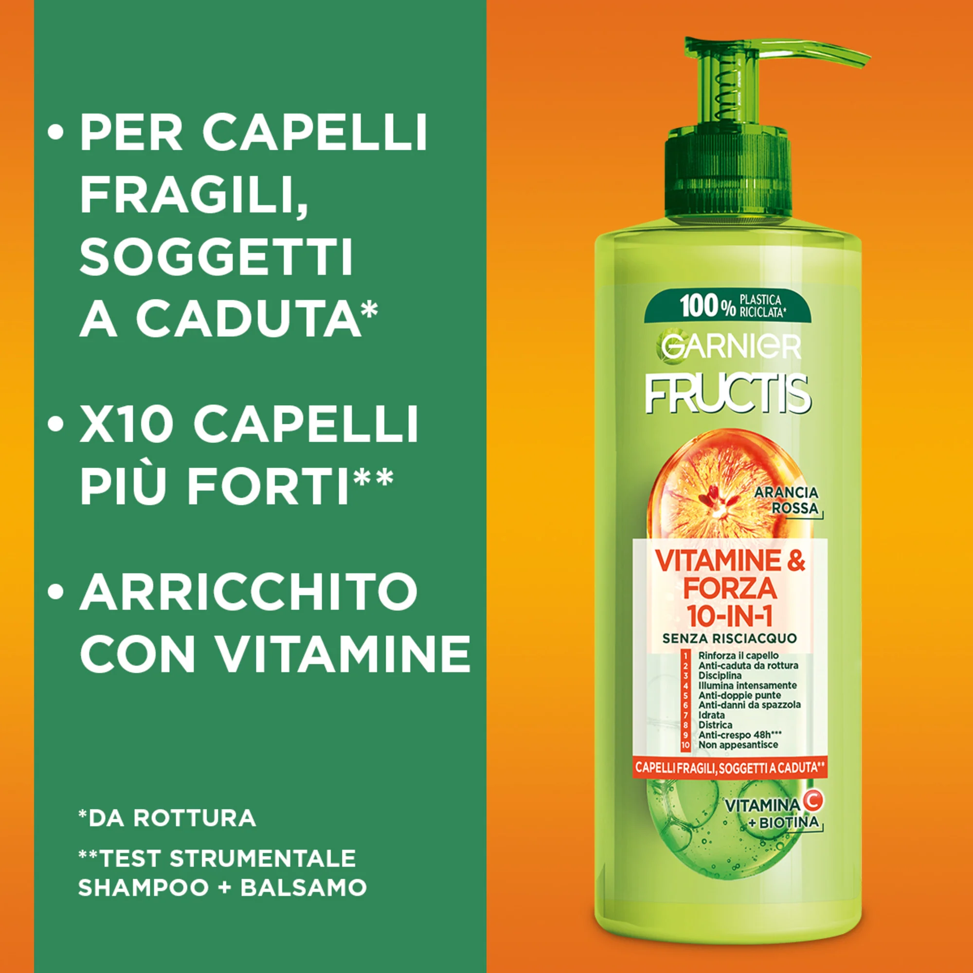 Garnier Fructis Forti & Brillanti, Trattamento 10-in-1 senza risciacquo, 400 ml