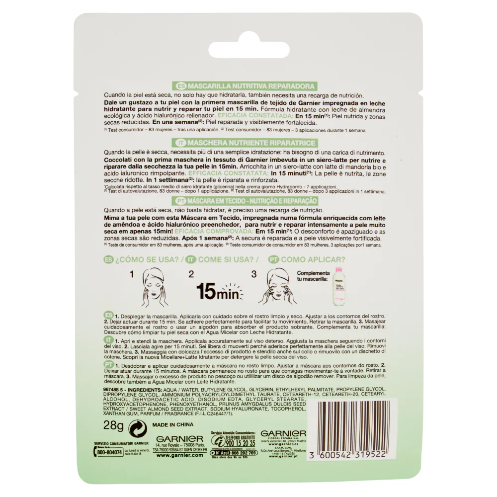 Garnier Maschera in Tessuto Nutriente Riparatrice Ideale per la Pelli Secche e Molto Secche, 28 g - Image 2