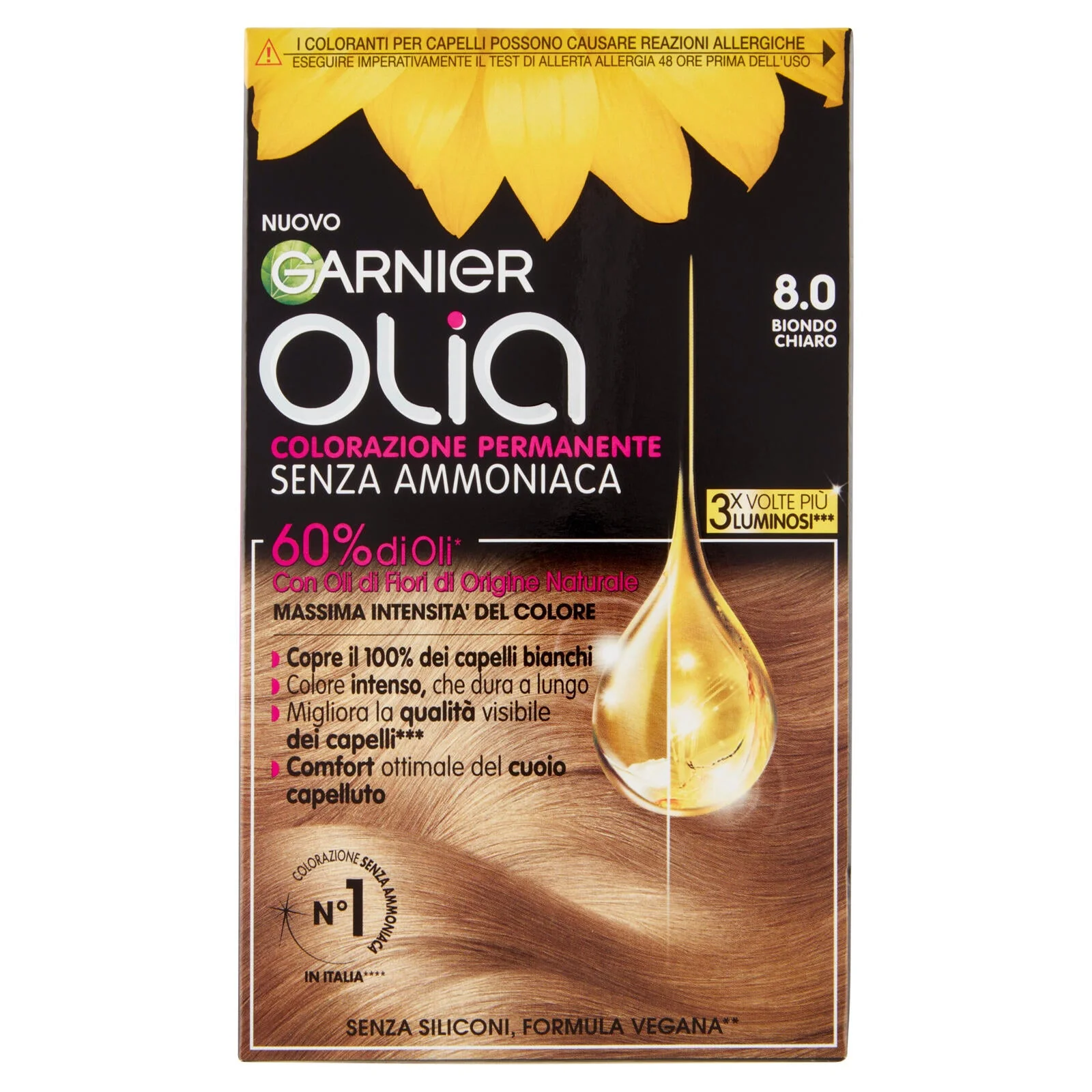 Garnier Tinta Capelli Olia, Colorazione permanente senza ammoniaca, Biondo Chiaro (8.0) - Image 2