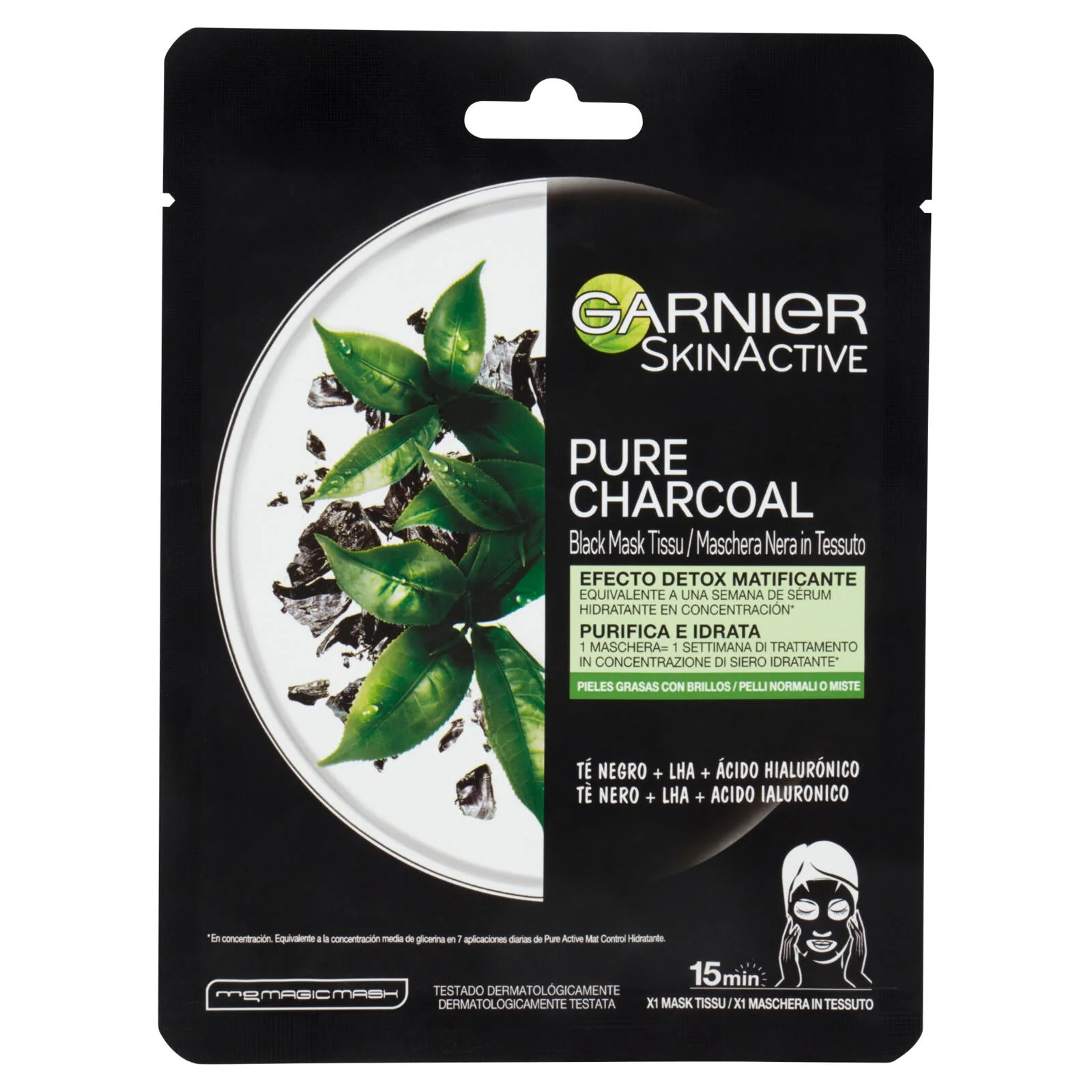 Garnier Maschera in Tessuto Pure Charcoal, Idratante per Pelli Normali o Miste, 32 ml