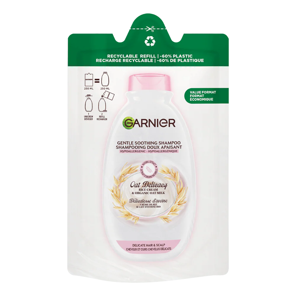 Garnier Ultra Dolce Dolcezza d'Avena, Eco-Ricarica Shampoo Delicato Lenitivo 250ml