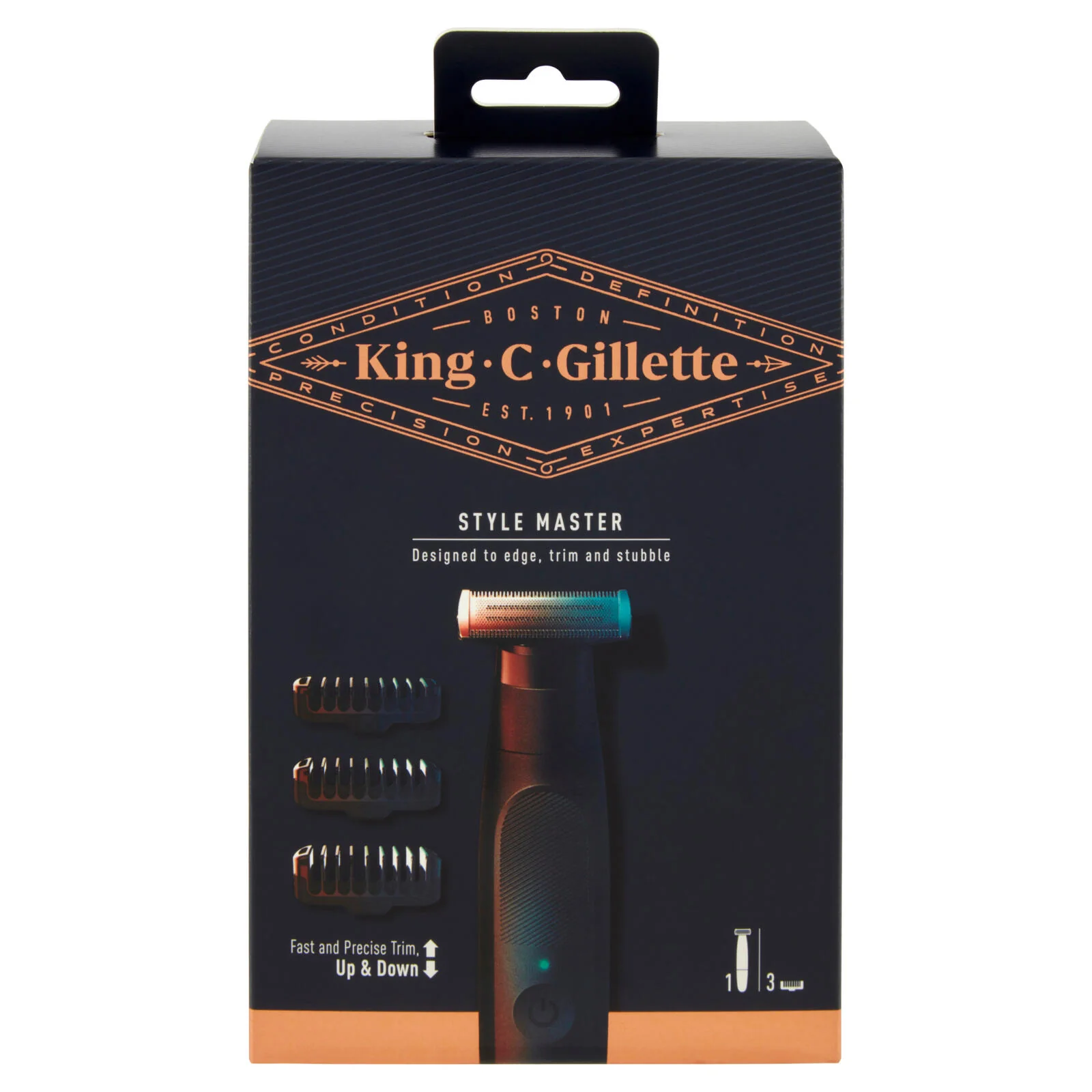 King C.Gillette Style Master Kit Regolabarba, Rasoio Elettrico Uomo + 3 Pettini - Image 2