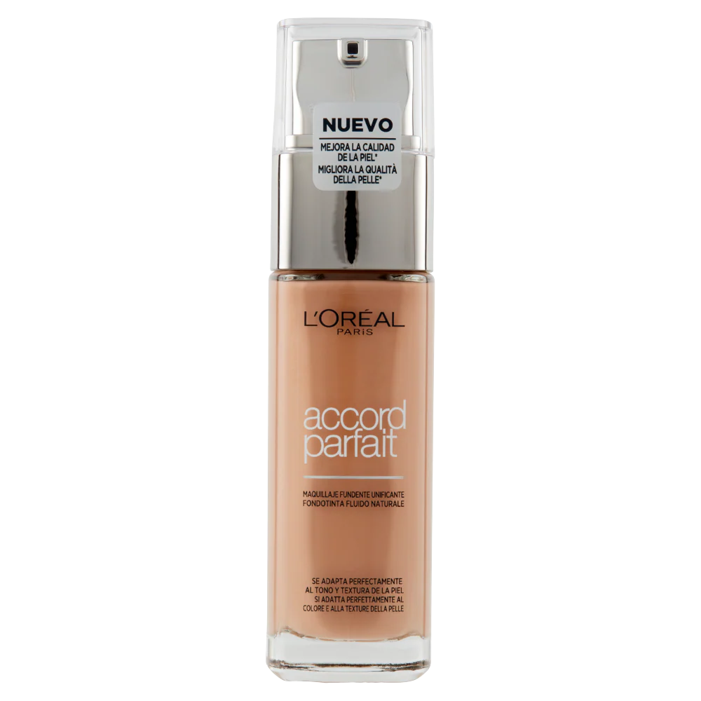 L'Oréal Paris Accord Parfait, Fondotinta Liquido, Pelli da Secche a Normali, Formula Arricchita con Acido Ialuronico, Colore: Sable (5.N), 30 ml