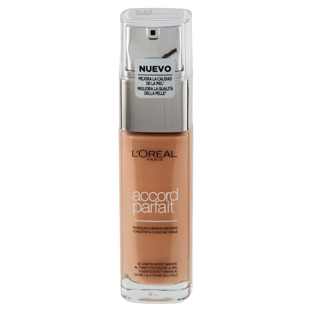 L'Oréal Paris Accord Parfait, Fondotinta Liquido, Pelli da Secche a Normali, Formula Arricchita con Acido Ialuronico, Colore: Sable (5.N), 30 ml - Image 2