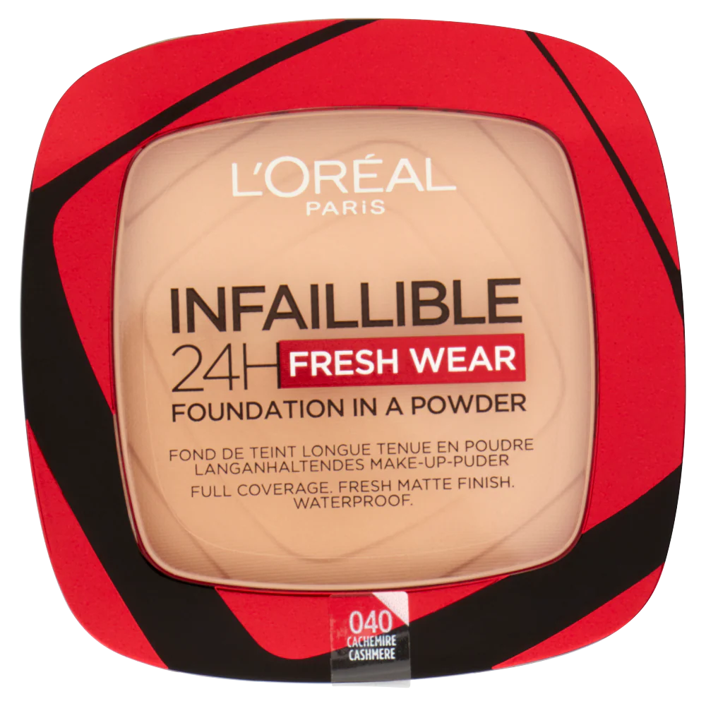 L'Oréal Paris Fondotinta compatto Infaillible 24H Fresh Wear, Formula in Polvere a Lunga Tenuta, Mask-Friendly, Low-Transfer e Waterproof, Copre come un fondotinta e opacizza come una polvere, 40 Cachemire/Cashmere