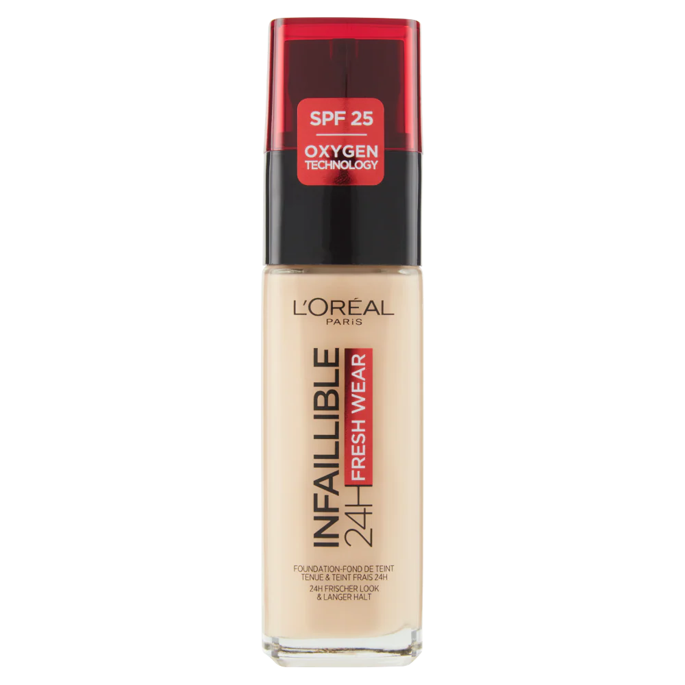 L'Oréal Paris Fondotinta Liquido Infaillible 32H, Coprente a Lunga Tenuta 32H, Formula Waterproof Idratante, 100 Lin, 30ml