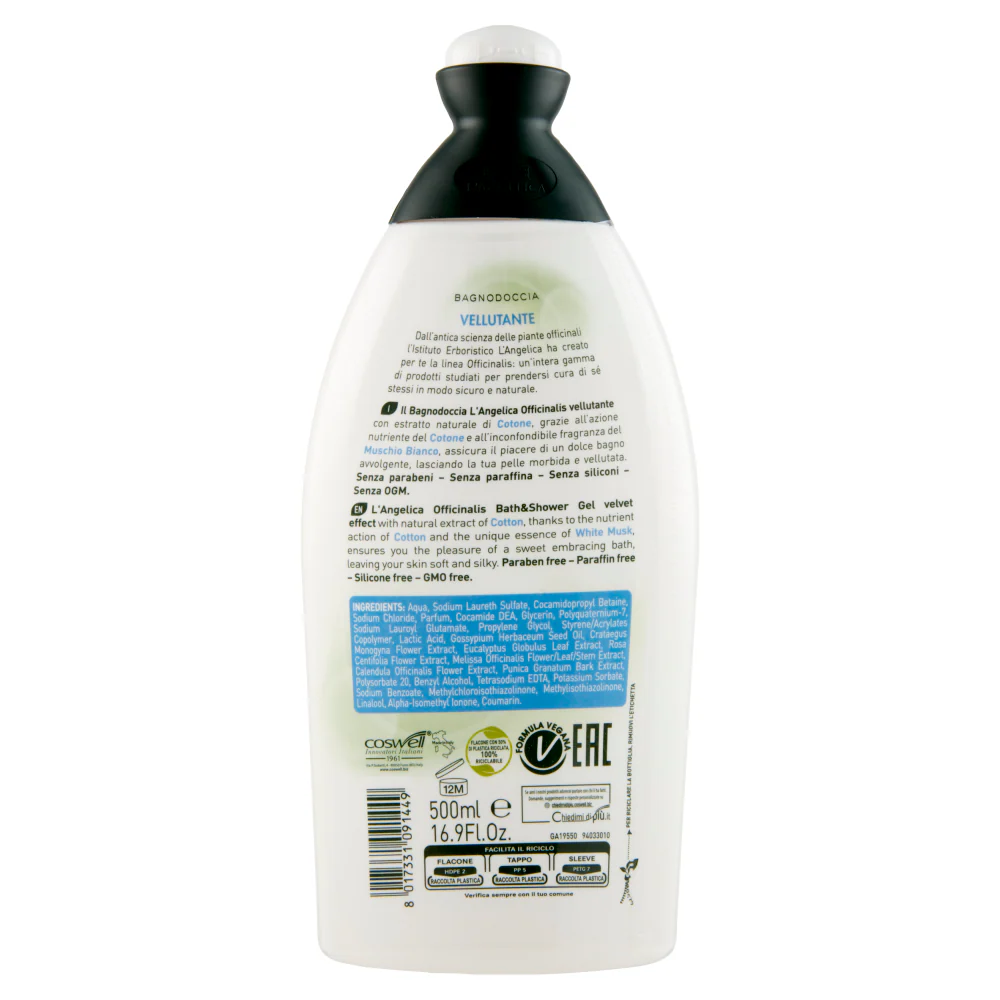 L'Angelica - Bagnodoccia vellutante Cotone e Muschio bianco - 500 ml - Image 3