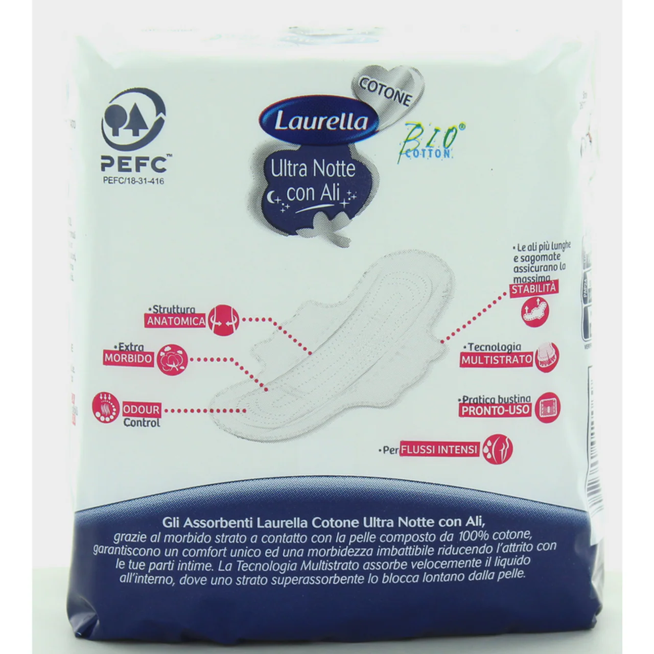 LAURELLA - Assorbenti ultra notte in cotone bio con ali, 10pz - Image 2