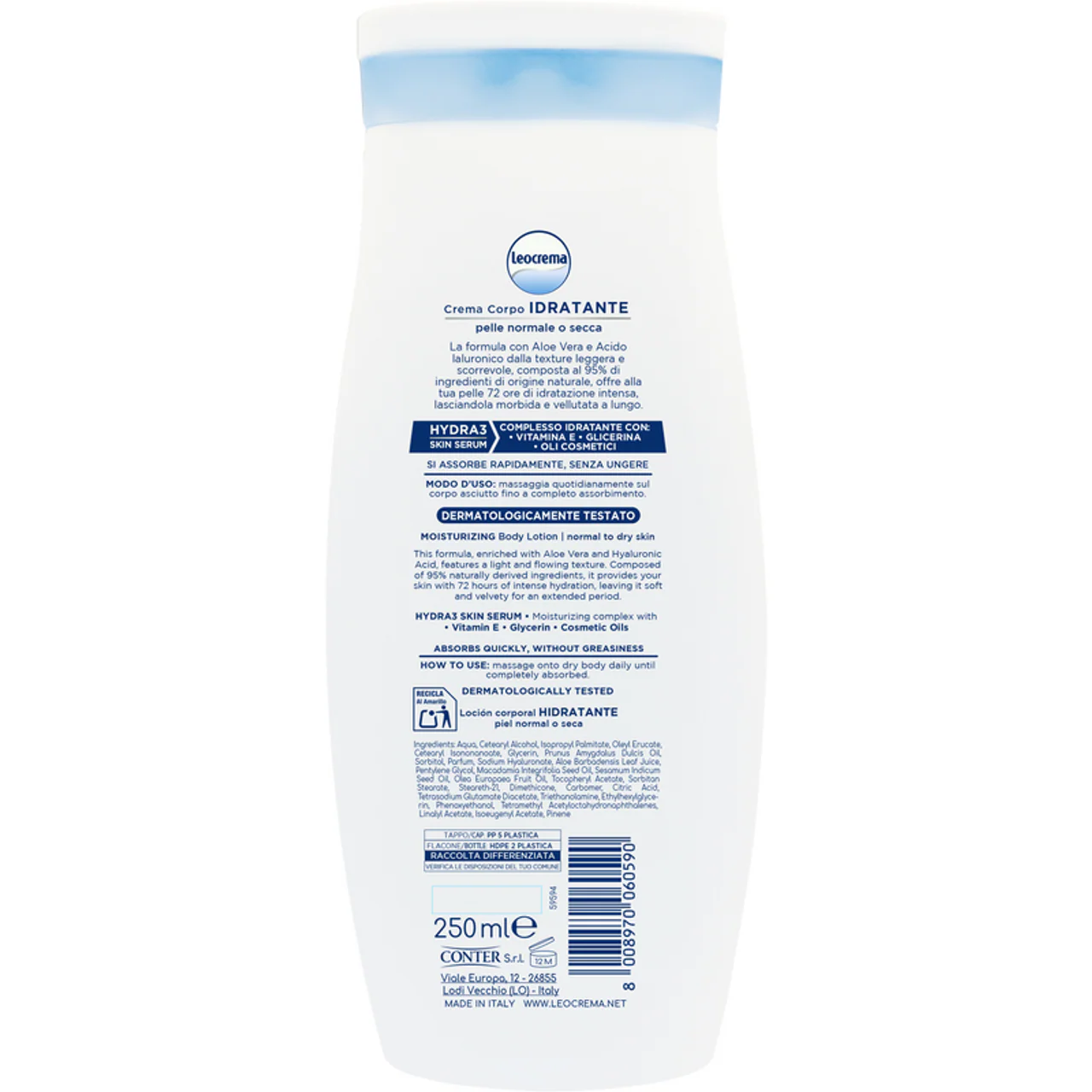 Leocrema - Crema Corpo Idratante Fluida Aloe Vera & Acido Ialuronico - 250ml - Image 3
