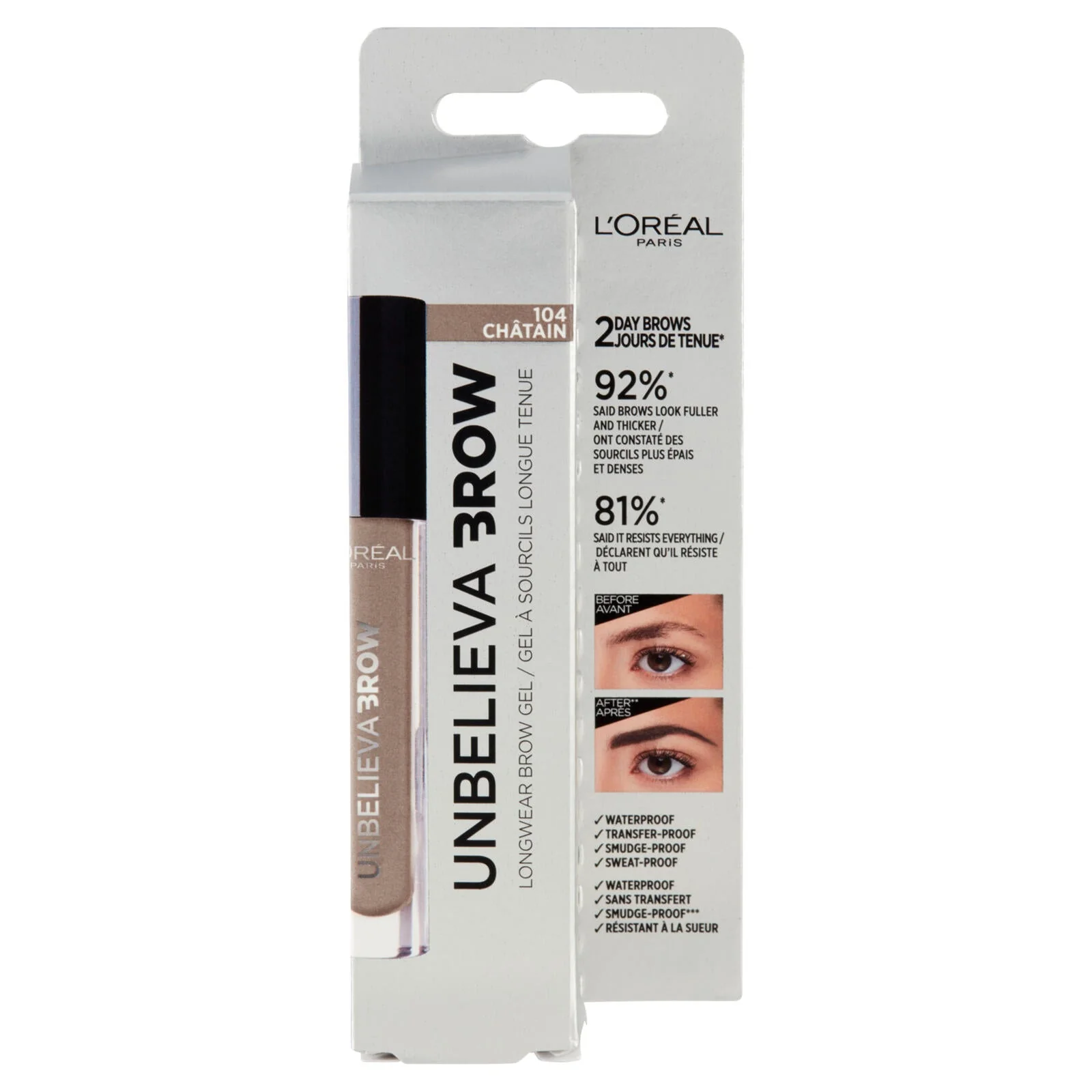 L'Oréal Paris Gel per Sopracciglia a Lunga Tenuta Unbelievabrow, Formula Waterproof, 104 Chataîn - Image 2