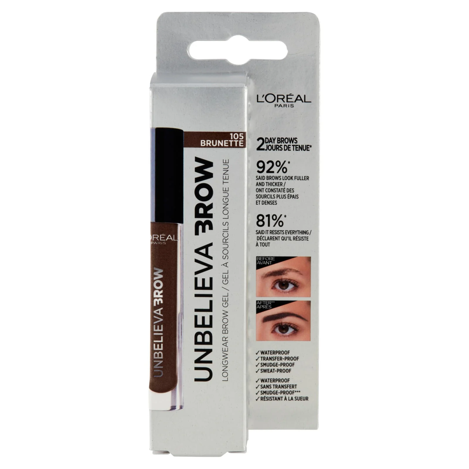 L'Oréal Paris Gel per Sopracciglia a Lunga Tenuta Unbelievabrow, Formula Waterproof, 105 Brunette - Image 2