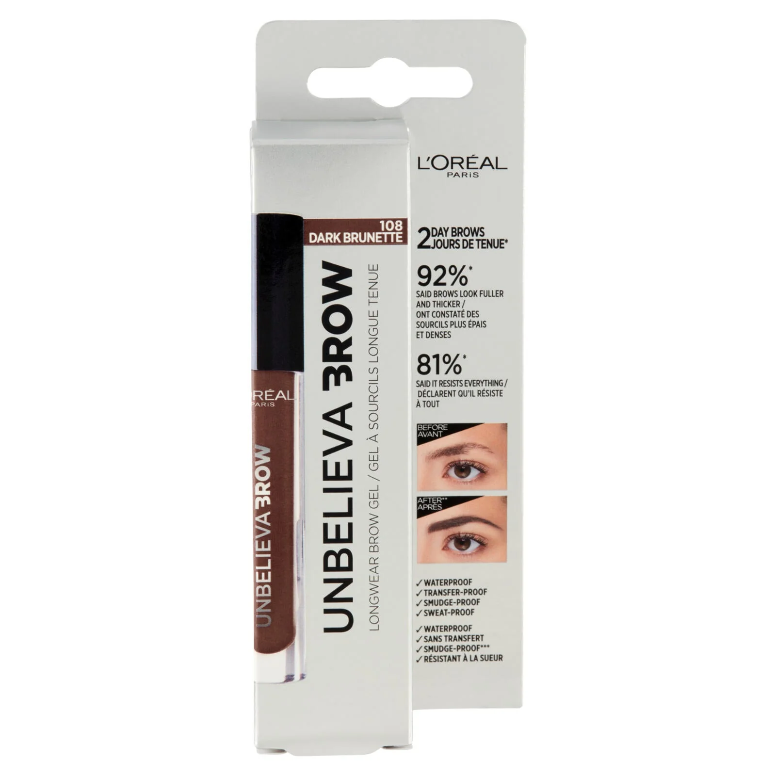 L'Oréal Paris Gel per Sopracciglia a Lunga Tenuta Unbelievabrow, Waterproof, 108 Cool Brunette - Image 2