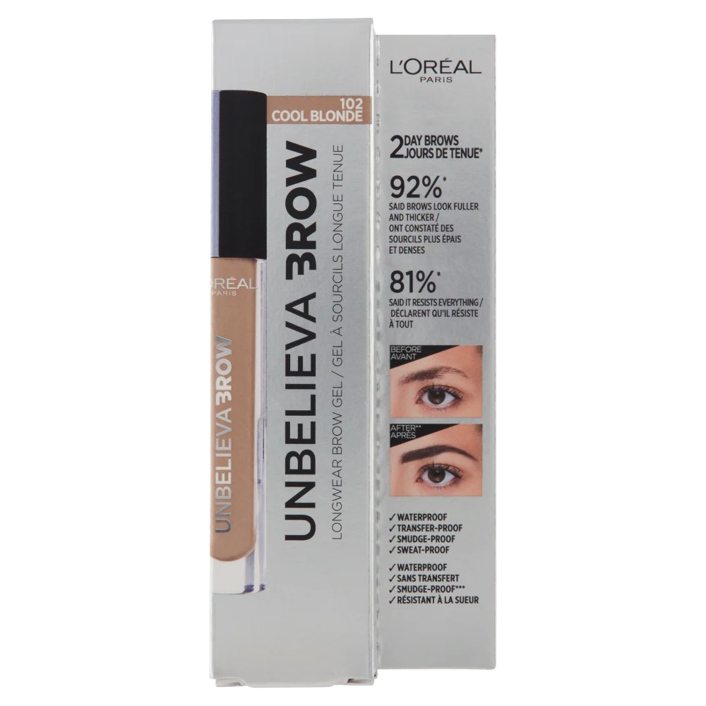 L'Oréal Paris Unbelievabrow, Gel per Sopracciglia a Lunga Tenuta Waterproof, Colore: 8.0 Light Cool Blonde