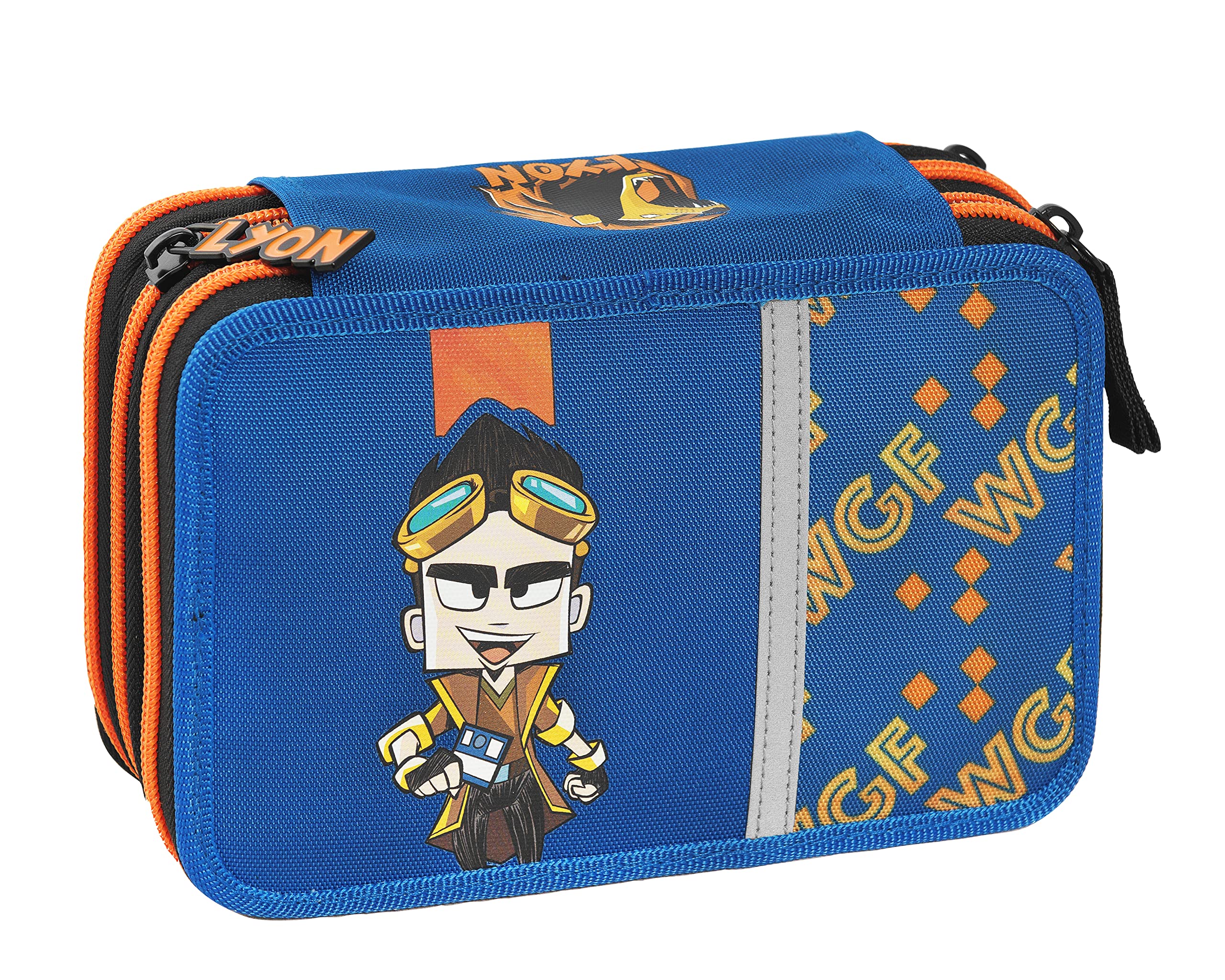 LYON GAMER - Astuccio Scuola Ufficiale Lyon Gamer, Astuccio 3 Scomparti Bambino e Bambina con Set Cancelleria, Penna Cancellabile Blu Frixion e Pratica Chiusura a Zip, 20x13Hx7 cm, Blu