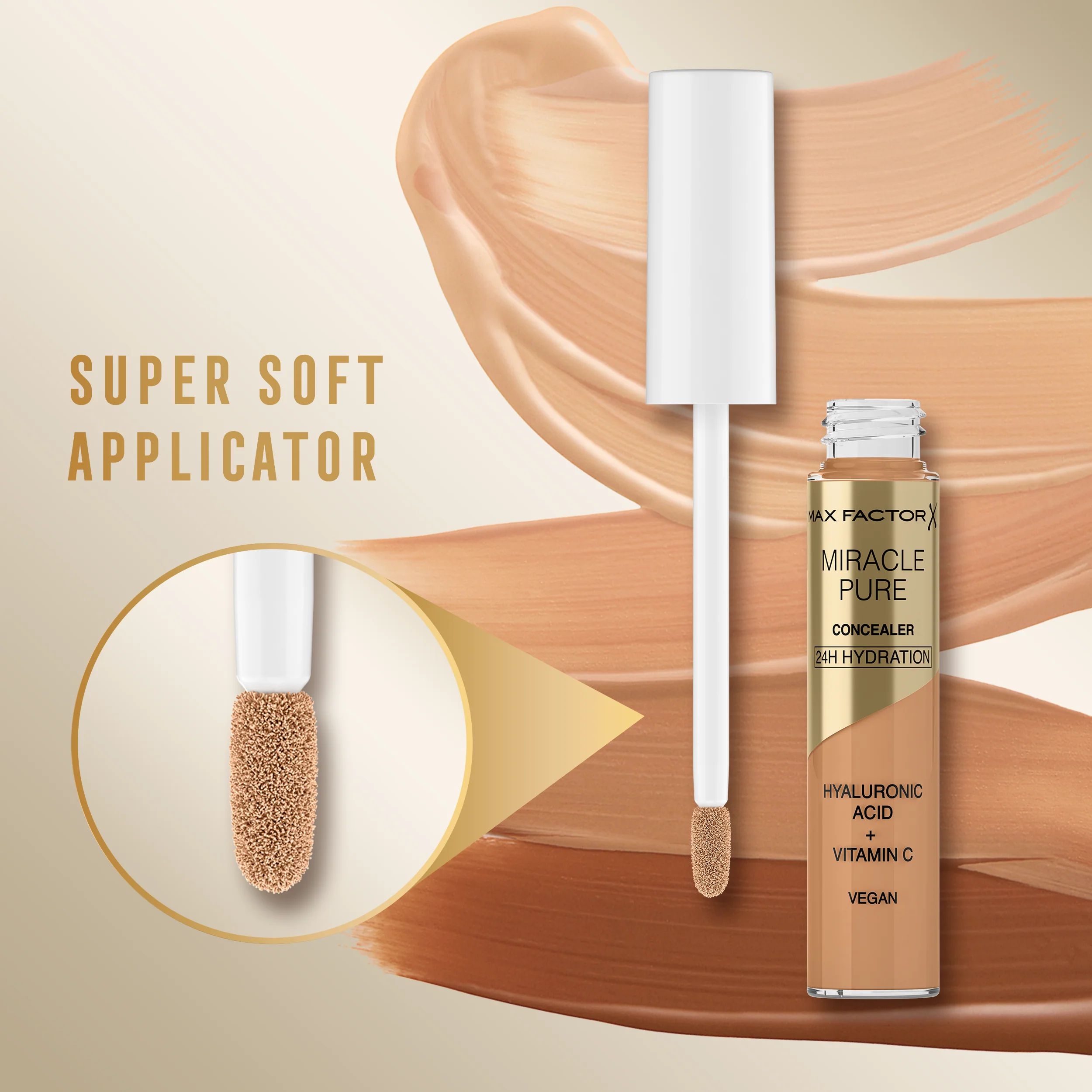 Max Factor Correttore Liquido Miracle Pure, Formula con Vitamina C e Acido Ialuronico, 24 Ore di Idratazione, 100% Vegan, Tonalità 04 Medium - Image 3