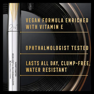 Max Factor Mascara Masterpiece 2 In 1 Lash Wow, Mascara Volumizzante e Allungante, Formula Vegana, adatto per Occhi Sensibili, 001 Black, 7ml - Image 4